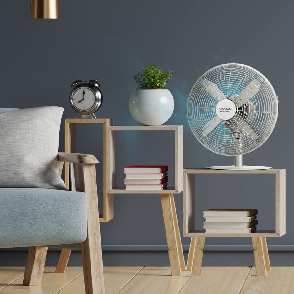 Cecotec table fan EnergySilence 610 SteelDesk. 40W, steel finish, 12" diameter with 4 blades, 3 speeds, oscillation, height adjustable, maximum safety - 08231
