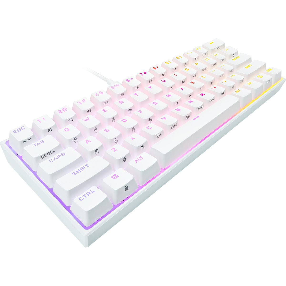 Corsair K65 RGB MINI 60% Tastatur mecanică pentru gaming (Iluminare RGB personalizabilă pentru taste individuale, Taste mecanice CHERRY MX SPEED, Capace de taste PBT Double-Shot, Tehnologie AXON) QWERTZ, Alb - CH-9194114-DE