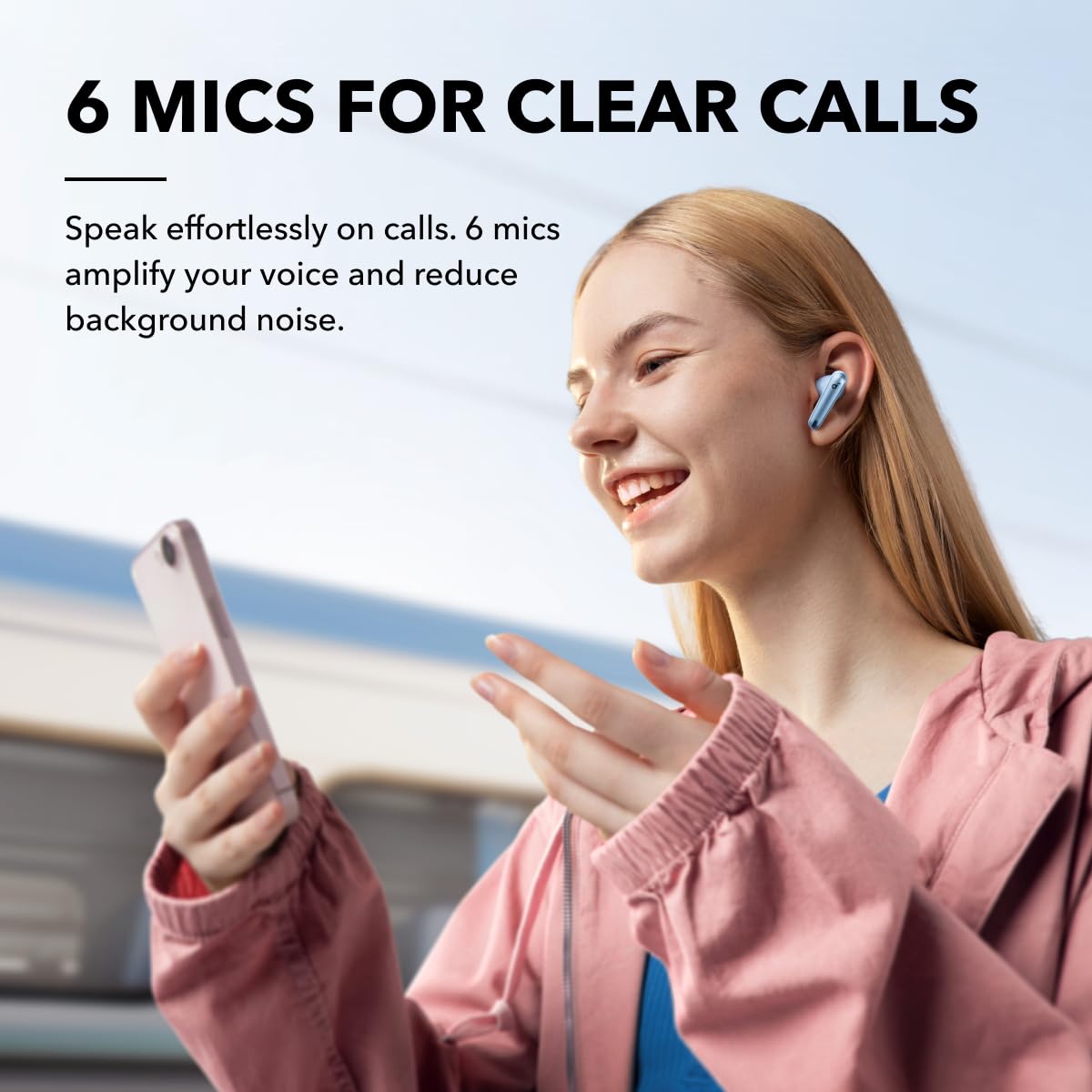 Soundcore by Anker Liberty 4 NC Wireless Earbuds with Noise Canceling, 98.5% Noise Canceling, Adaptive Noise Canceling for Ears and Surroundings (Light Blue) (Refurbished) - A3947