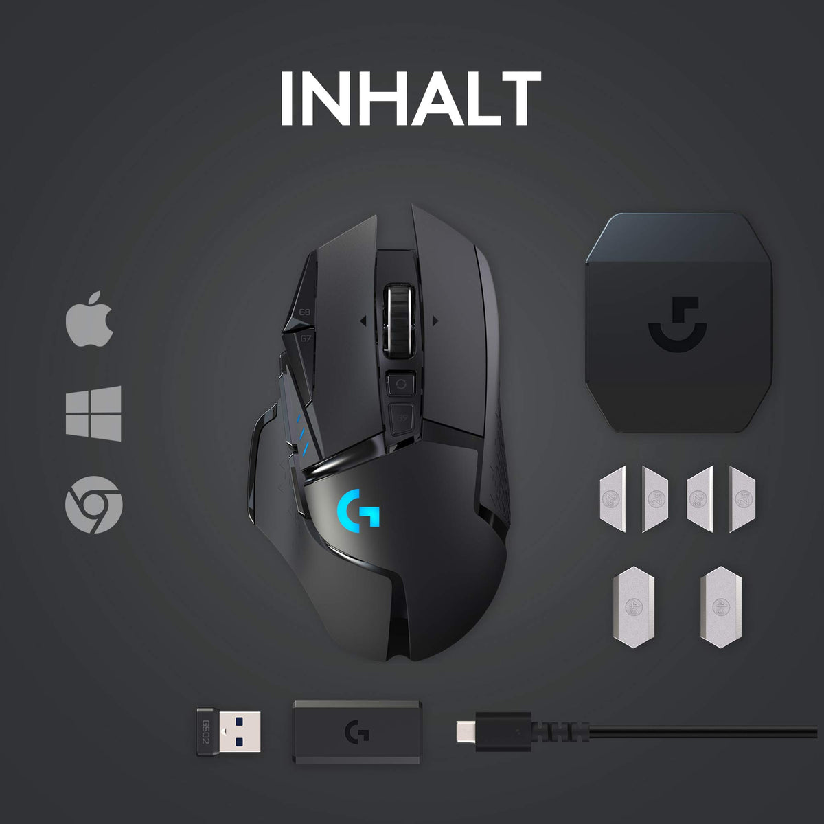 Logitech G502 LIGHTSPEED wireless gaming mouse with HERO 25K DPI sensor - 910-005568