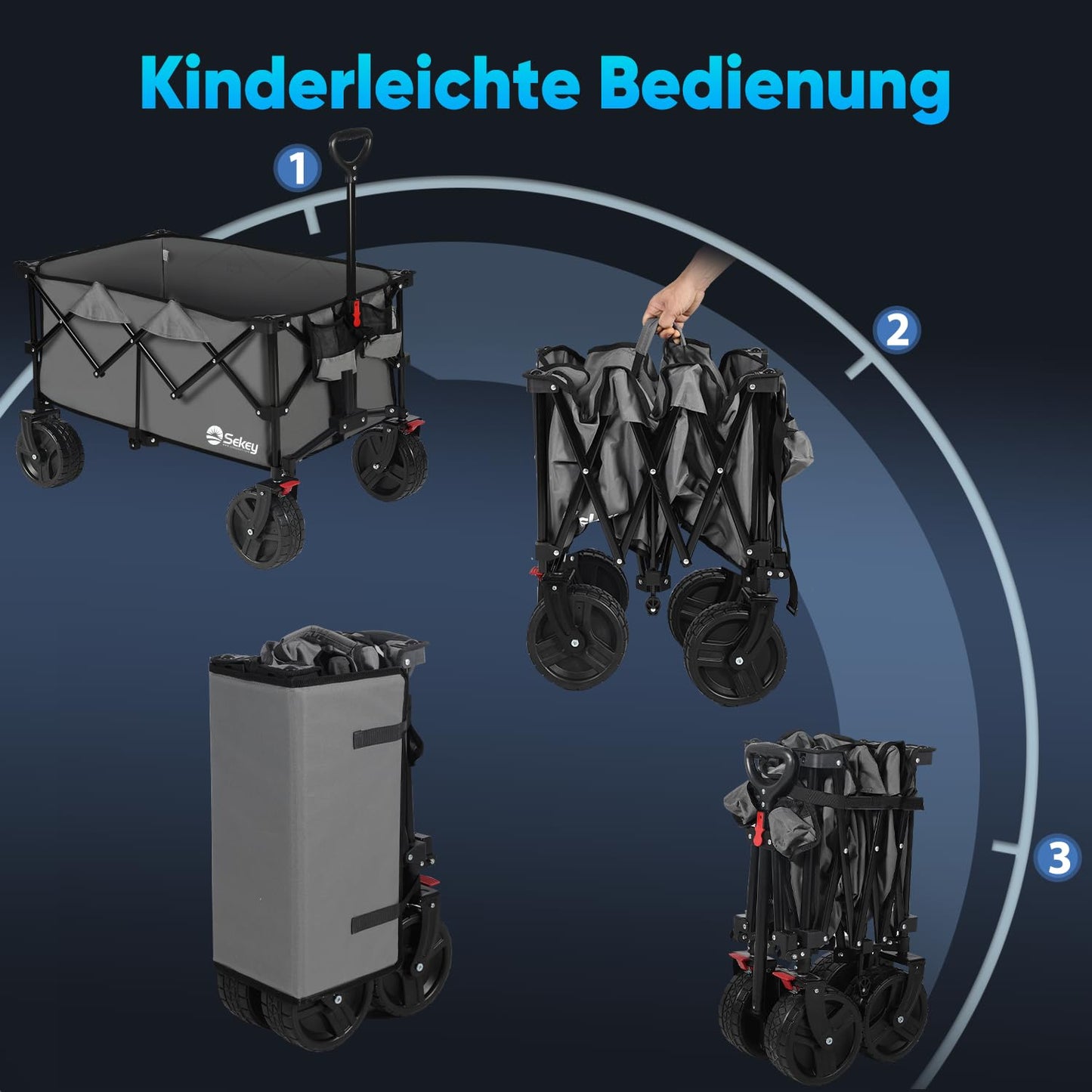 Sekey XXL Plus handcart foldable with brakes 200L 200KG load capacity, extra wide tires all terrain handcart, patented foldable from four directions, - FW20