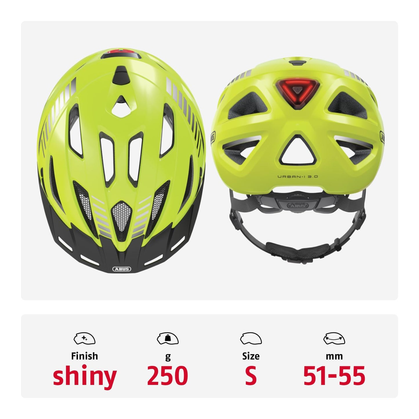 ABUS city helmet Urban-I 3.0 - bicycle helmet with rear light, peak and magnetic fastener - for men and women - yellow, size S - 86866