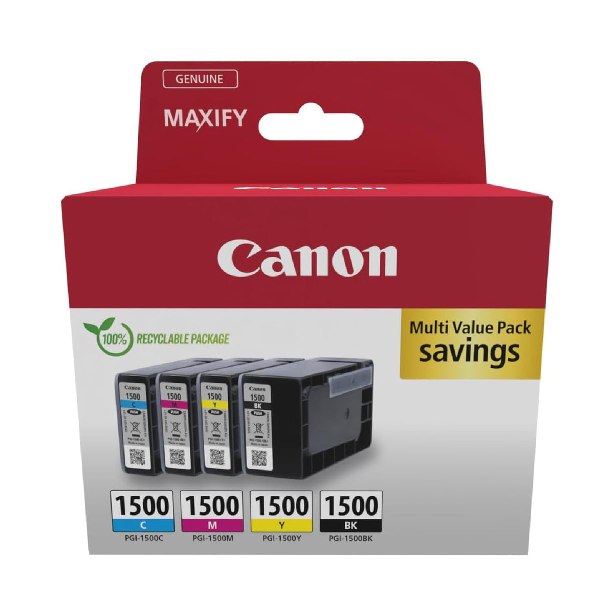 Canon Ink - PGI-1500 C/M/Y/BK Original Printer Color Cartridges - 4-Pack (1 x Black, 1 x Cyan, 1 x Magenta & 1 x Yellow printer cartridges) - 9218B006