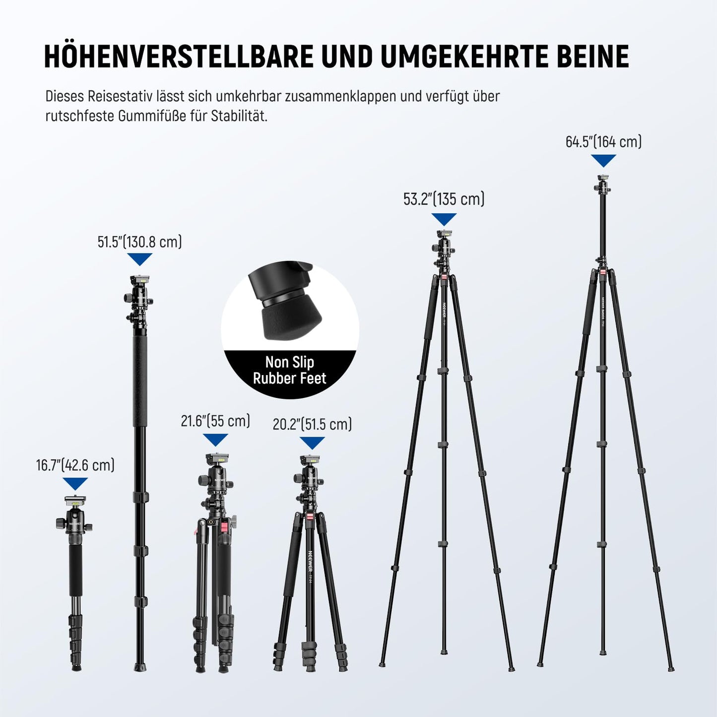NEEWER Basics 64.5" Horizontal Overhead Tripod Camera Tripod Monopod for Cameras Aluminum Travel Tripod for DSLR Camcorder with Mobile Phone Holder Compatible with iPhone for Video, 10kg Load Capacity, TP66