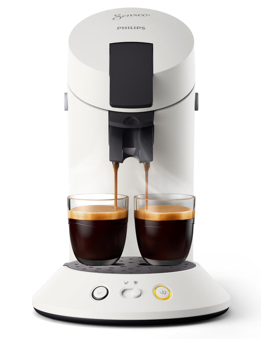Philips Senseo Original Plus coffee pad machine (choice of coffee strength, coffee boost technology, made of recycled plastic), white CSA210/10