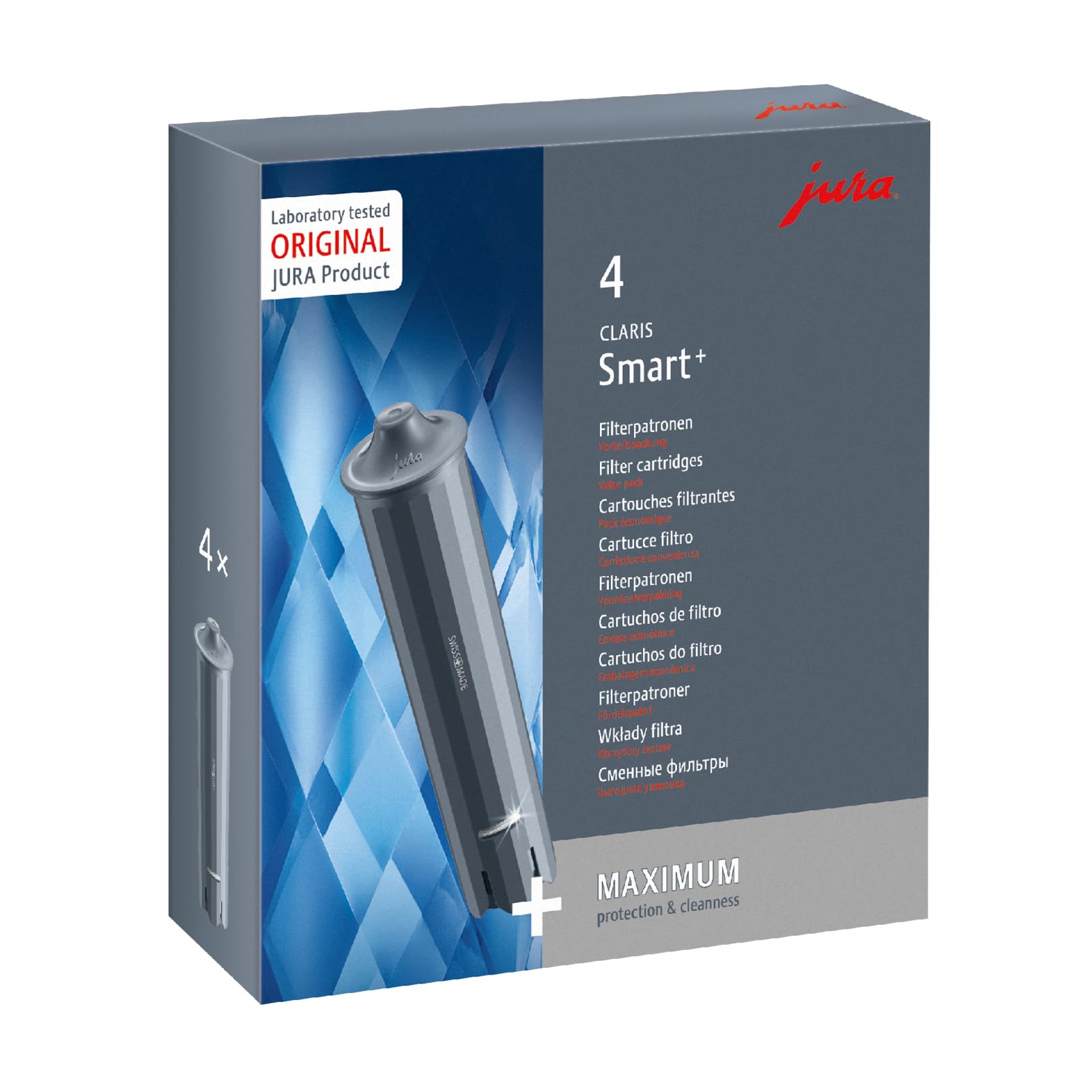 JURA original - CLARIS Smart+ filter cartridge with automatic filter recognition - TÜV-certified hygiene - pack of 4 - 25066
