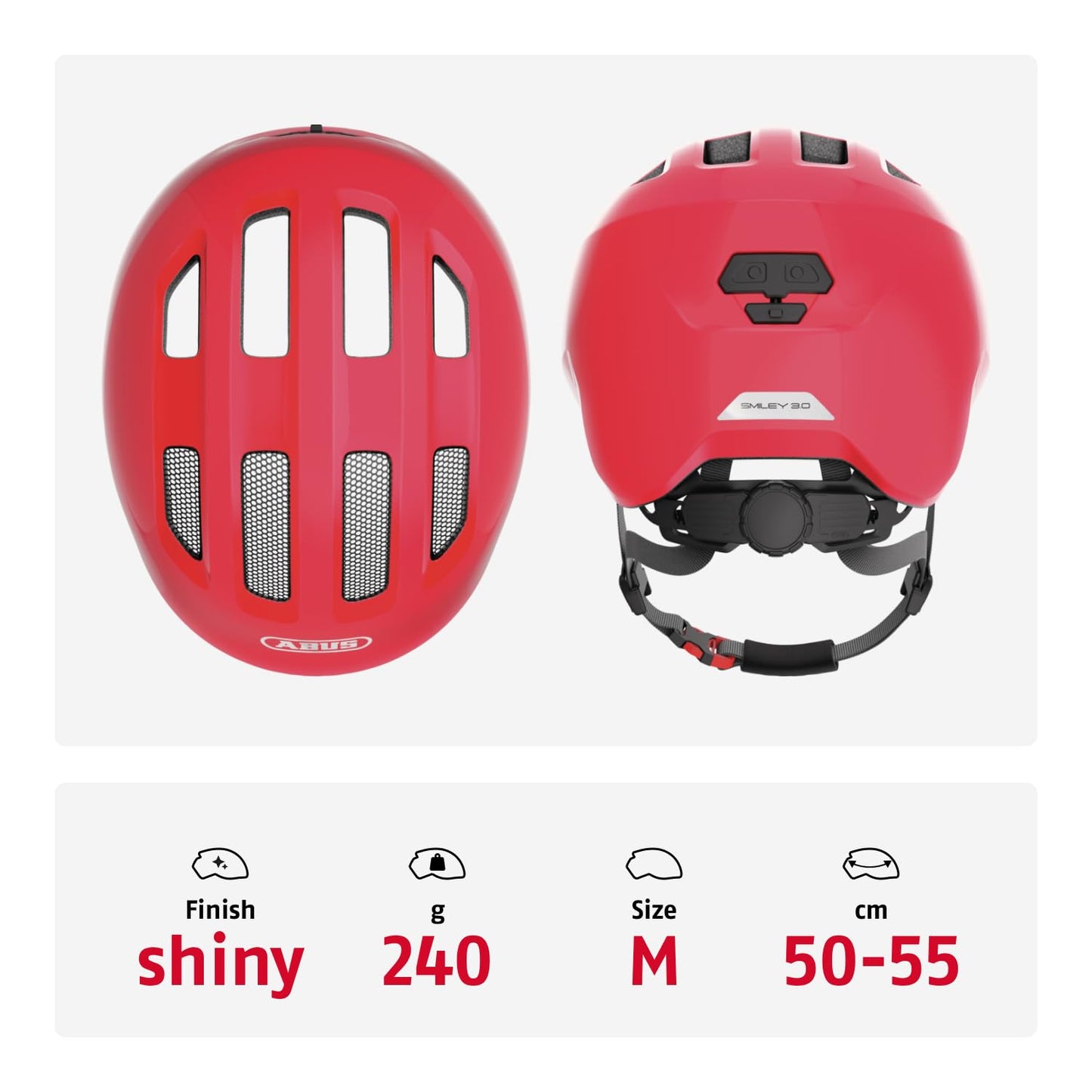 ABUS Unisex Bicycle Helmet, Red (Shiny Red), M (50-55 cm) - 67274