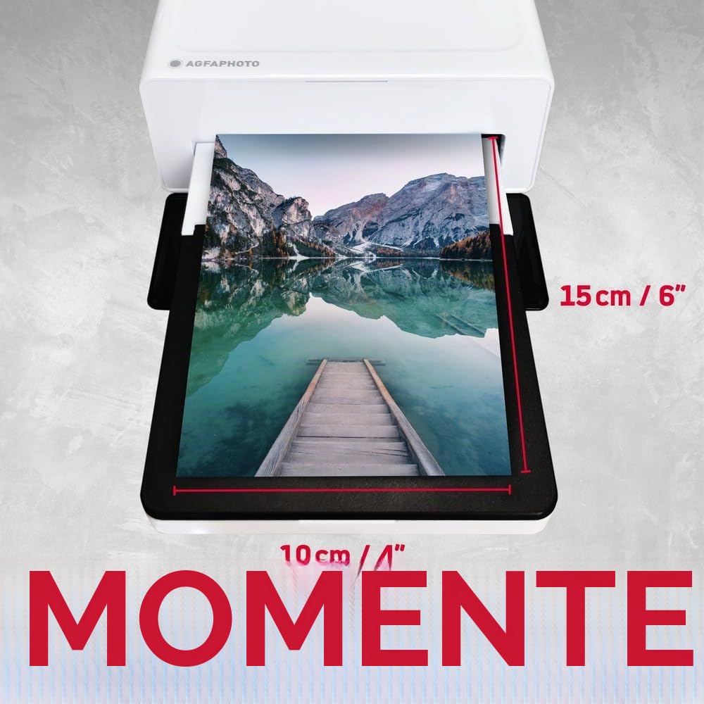 AGFAPHOTO Realipix Moments AMO46 – 10x15 cm Smartphone Photo Printer, Bluetooth for Apple and Android Smartphones, 4Pass Thermal Sublimation – White