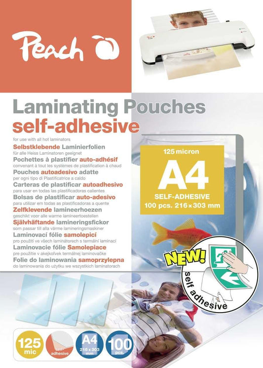 Peach laminating film A4-125 mic - 100 pieces - self-adhesive back - suitable for self-made pictures or signs etc. - compatible with laminating devices from all brand manufacturers - S-PP525-17 - VF-YV-1347