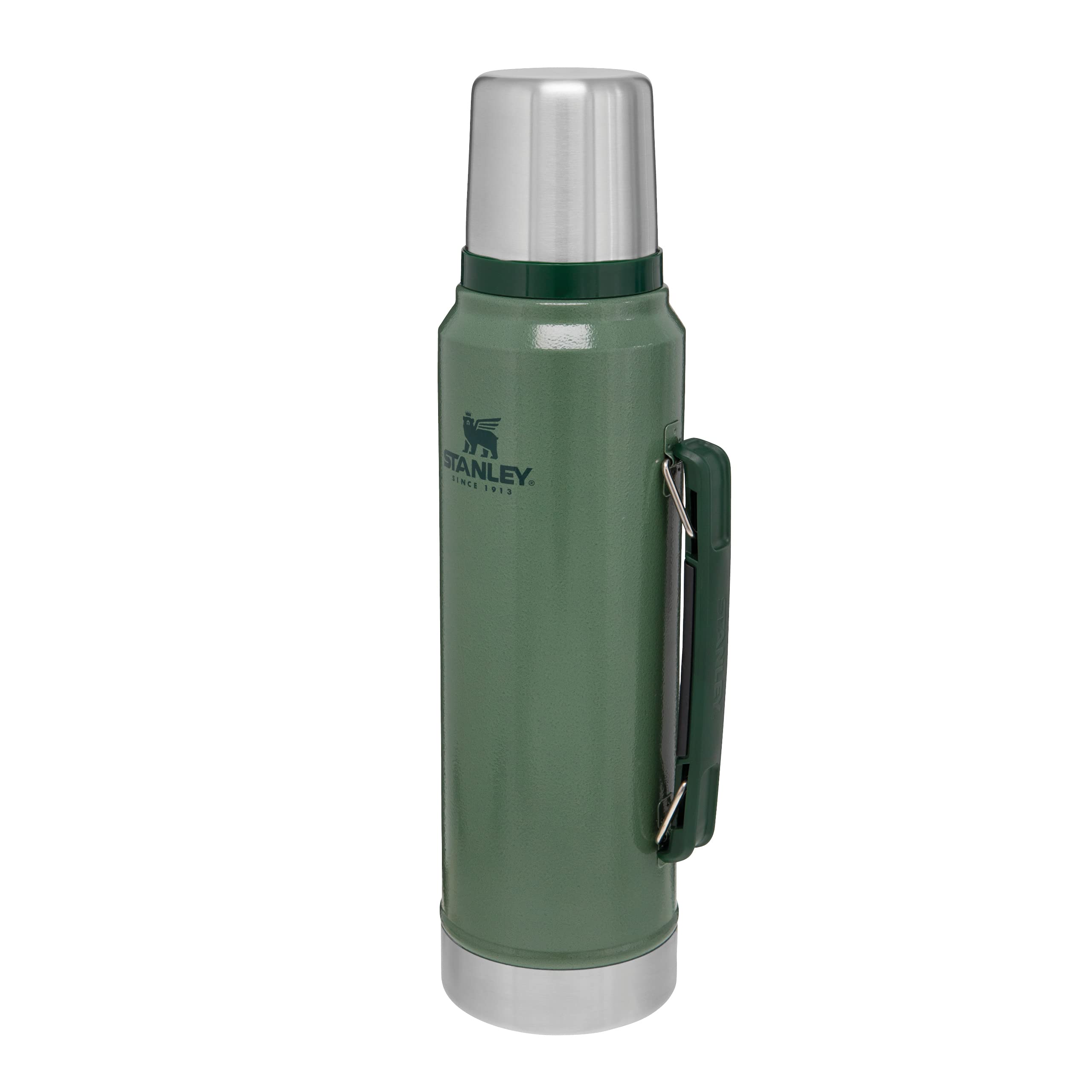 Stanley 1913 Classic Legendary Thermos Bottle 1L - Thermos Keeps Hot or Cold for 24 Hours - Stainless Steel Thermos Flask - BPA Free - Dishwasher Safe - Hammertone Green - 10-08266-001
