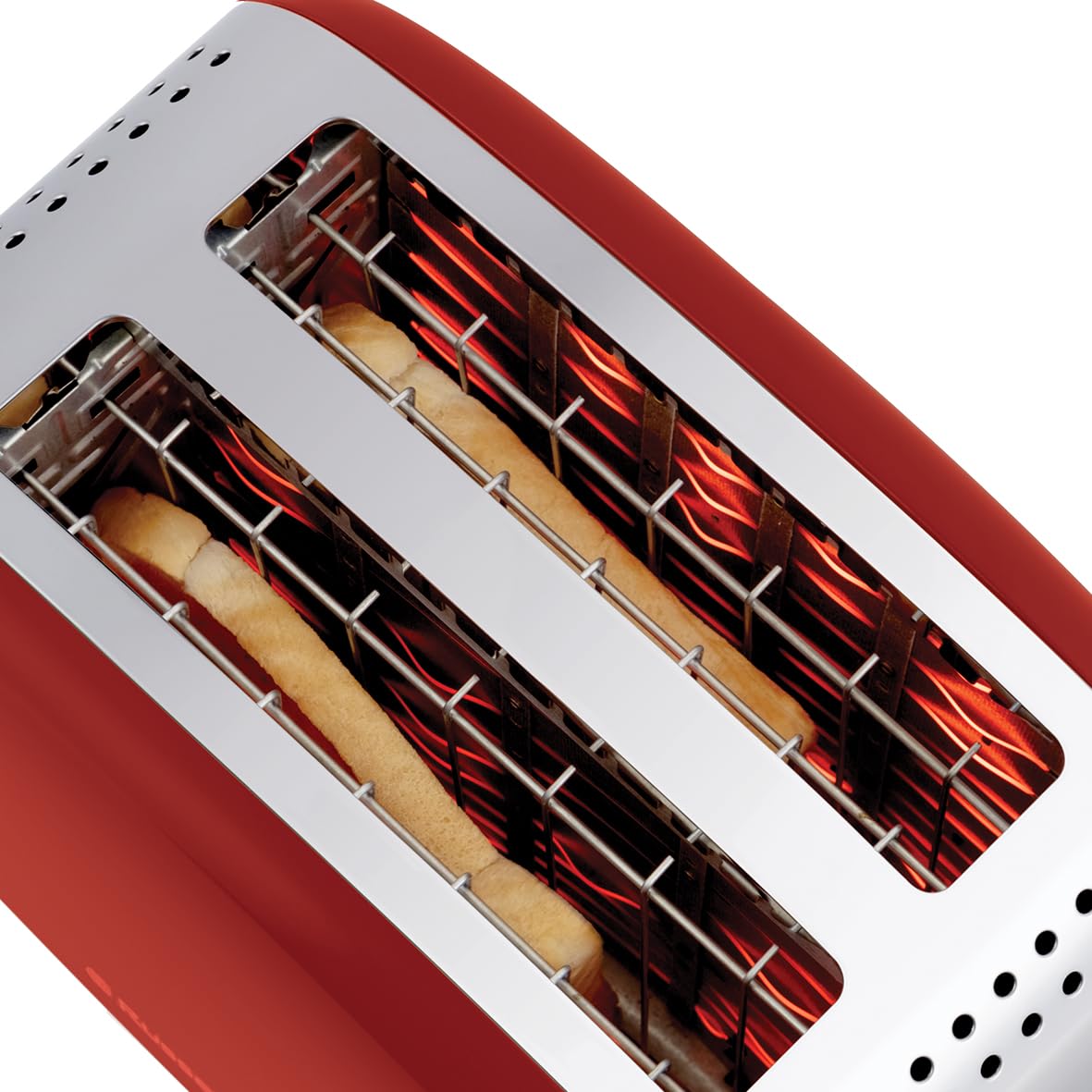 Russell Hobbs Toaster [for 2 slices] Colours Plus Stainless Steel Red (extra wide toasting slots, includes bun warmer, 6 browning levels + defrost function, Lift & Look feature, 1600W) 26554-56