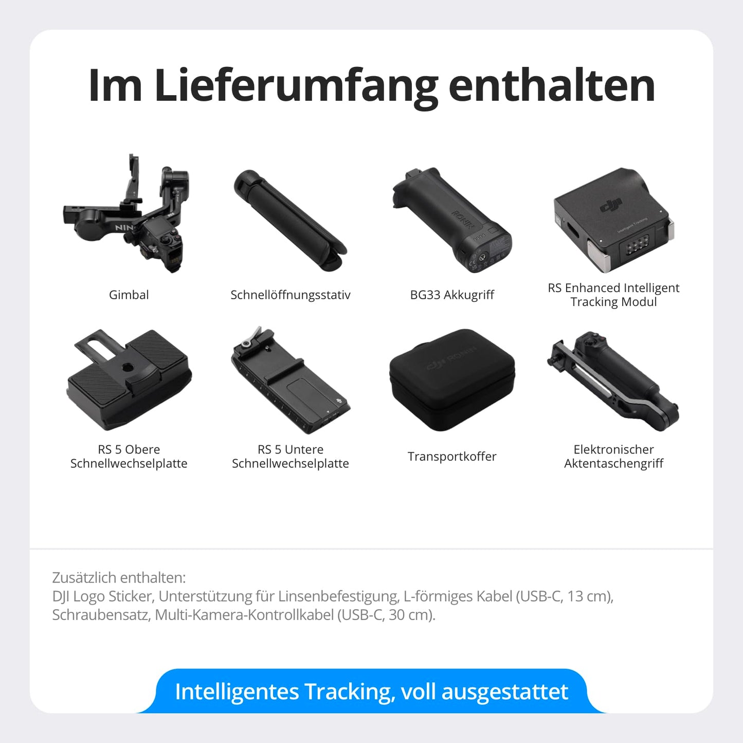 DJI RS 5 Combo, Gimbal Stabilizer for Canon, Sony, Panasonic, Nikon, Fujifilm Cameras, Intelligent Tracking, Electronic Briefcase Handle, Fine Tuning Knobs, New Z-Axis Display - P15C