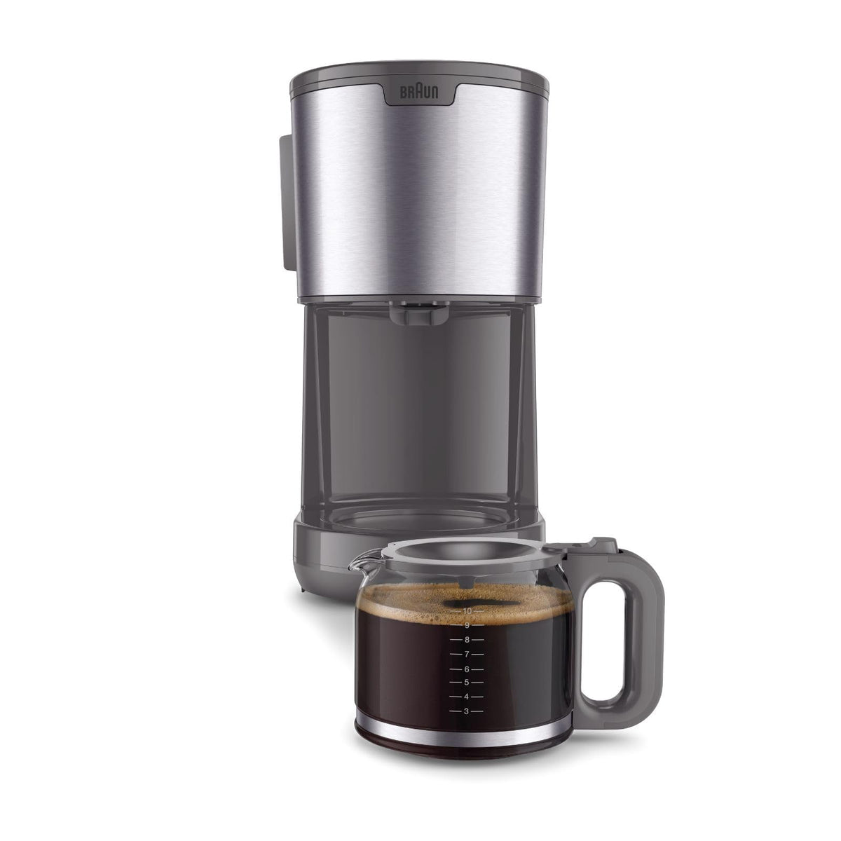 Mașină de cafea Braun PurShine KF1500GY, mașină de cafea cu filtru, cu carafă din sticlă și sistem OptiBrew, funcție anti-picurare, oprire automată de siguranță, capacitate de 10 cești, 1000W, gri.