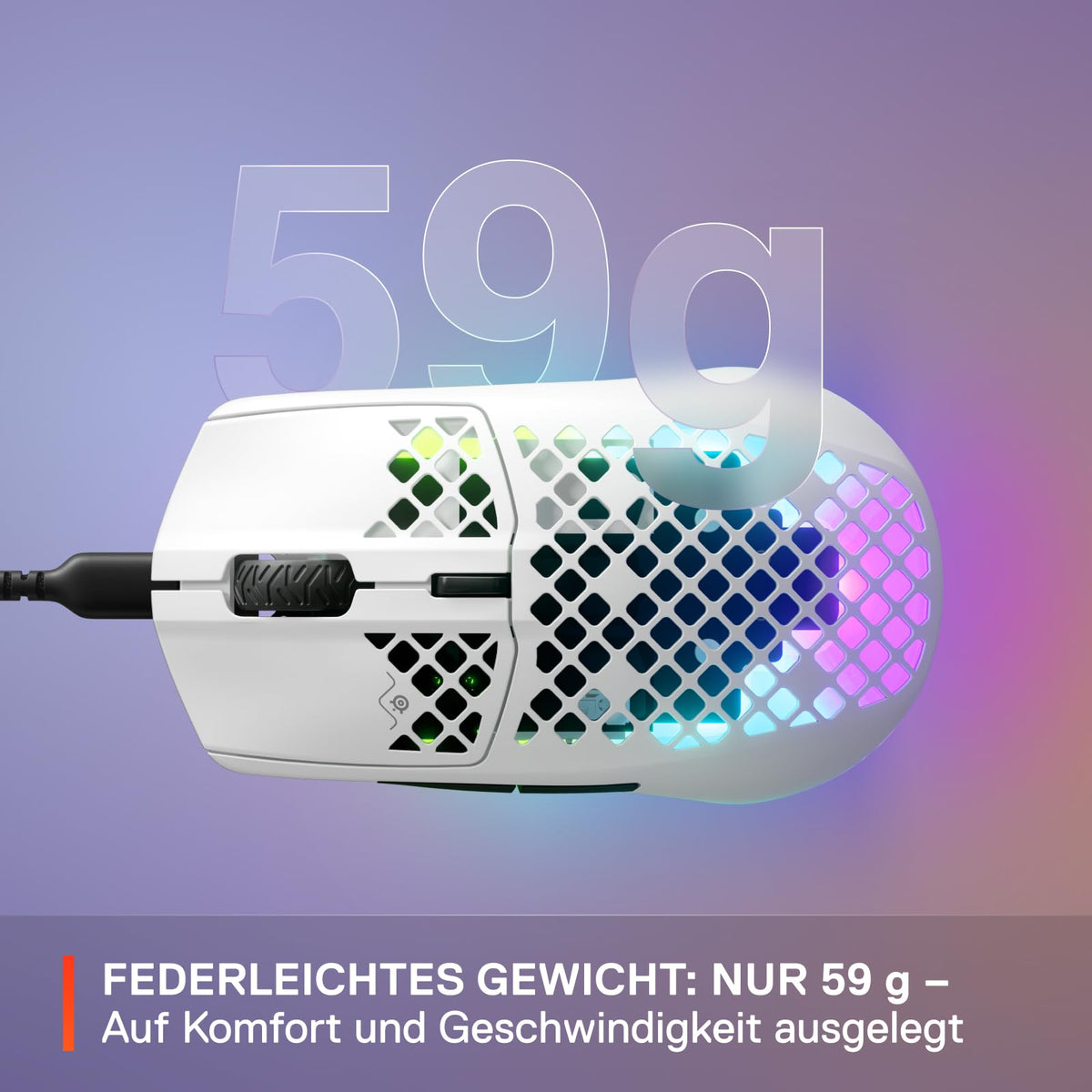 SteelSeries Aerox 3 - RGB Gaming Mouse with Surface Openings - Ultra-lightweight, water-resistant design - Optical TrueMove Core sensor with 8,500 DPI - Snow - 62612