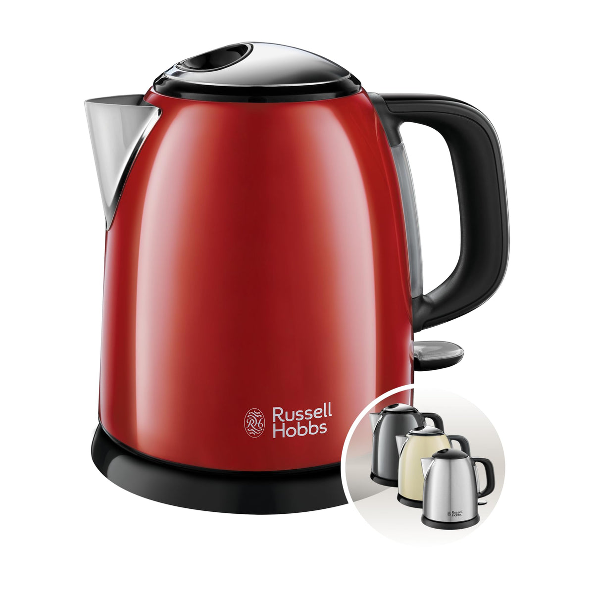 Russell Hobbs Colours+ Kettle, Stainless Steel Red, 1 l, 2400 Watt - 24991-70
