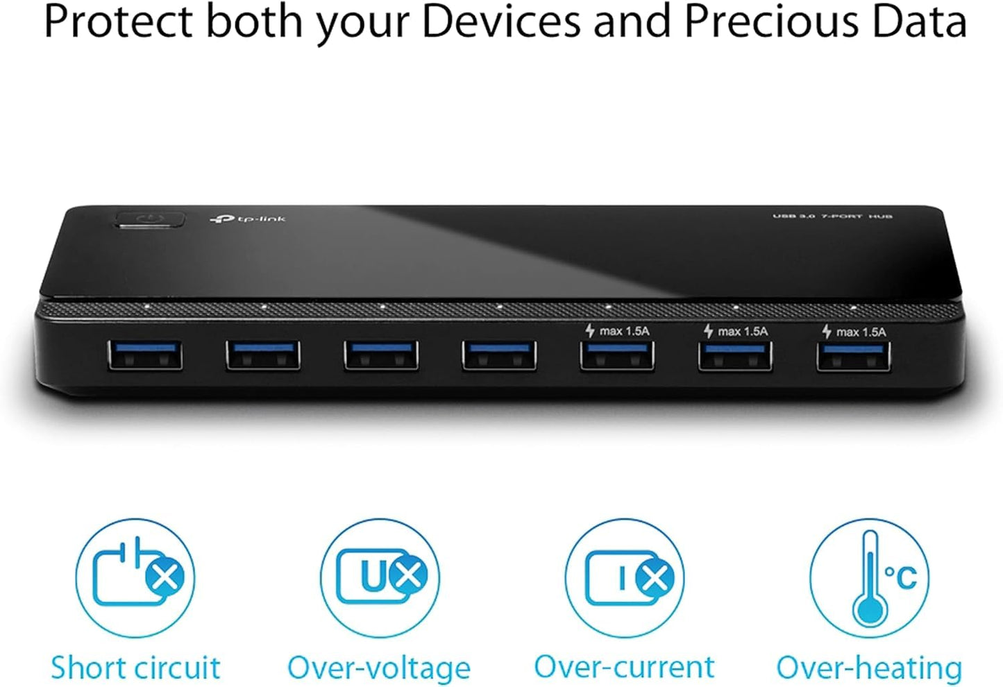 TP-Link UH700 USB 3.0 hub with power supply, 7-port USB distributor & splitter, ideal USB adapter multiple times for Windows, Mac, Chrome & Linux OS, with power supply & ON/OFF switch - TL-UH700