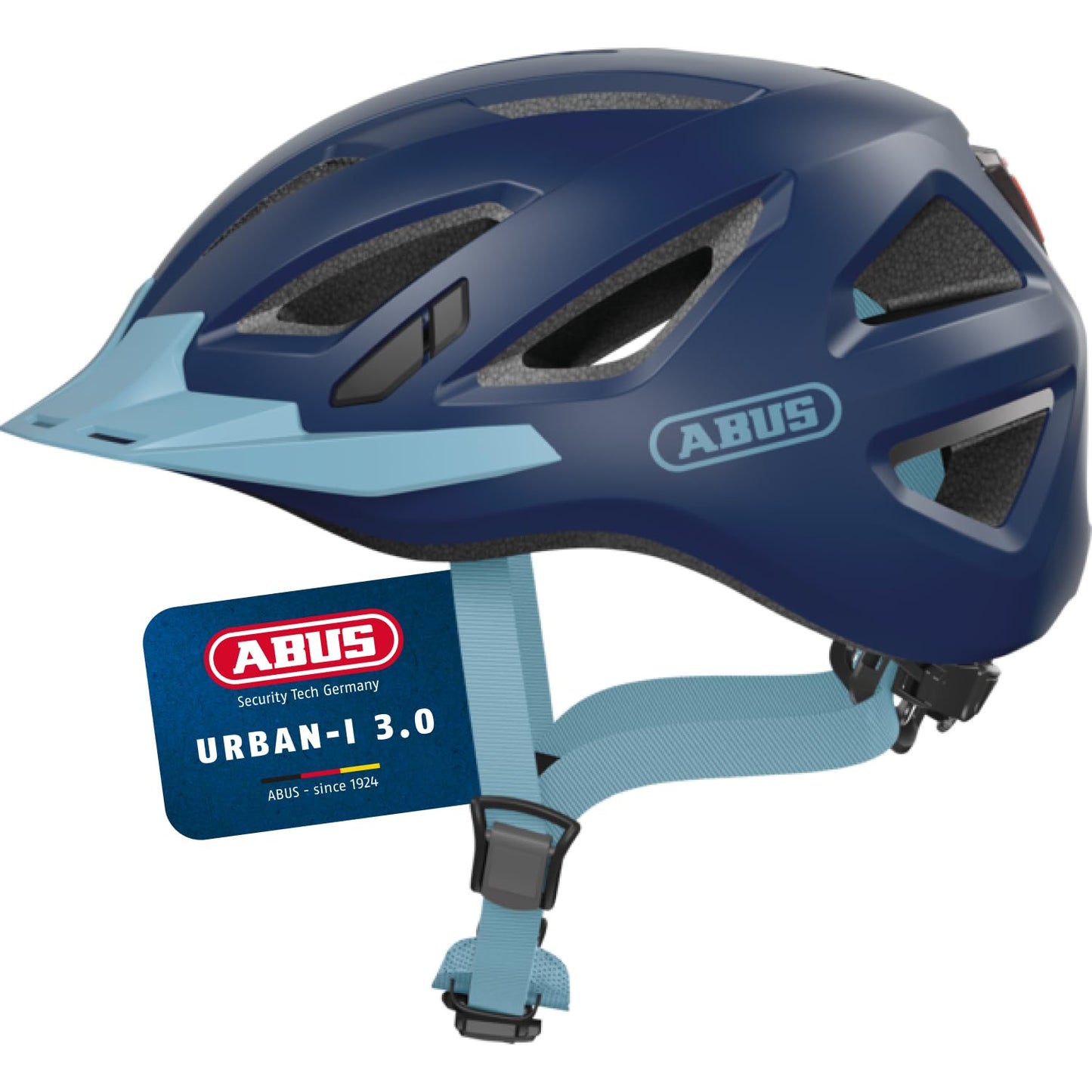 ABUS city helmet Urban-I 3.0 - bicycle helmet with rear light, peak and magnetic fastener - for men and women - blue (core blue), size L - 86880