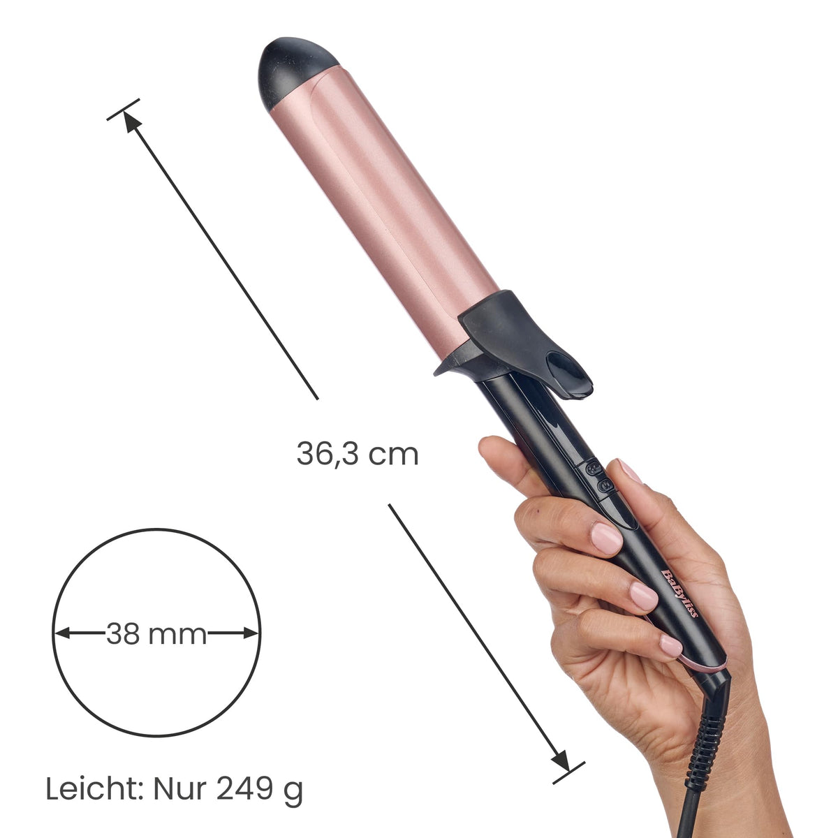 Babyliss Rose-Quartz Curling Iron 38 mm – Natural Waves, Pink - C453E