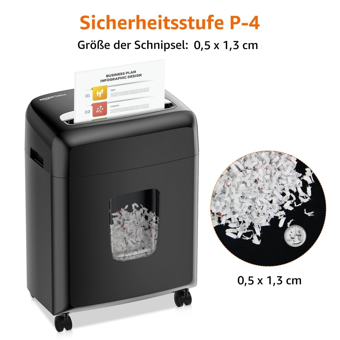 Amazon Basics document shredder with microparticle cut, 8 sheets, with transparent viewing window, for documents, CDs and credit cards, 15l collection container, black - C217-C