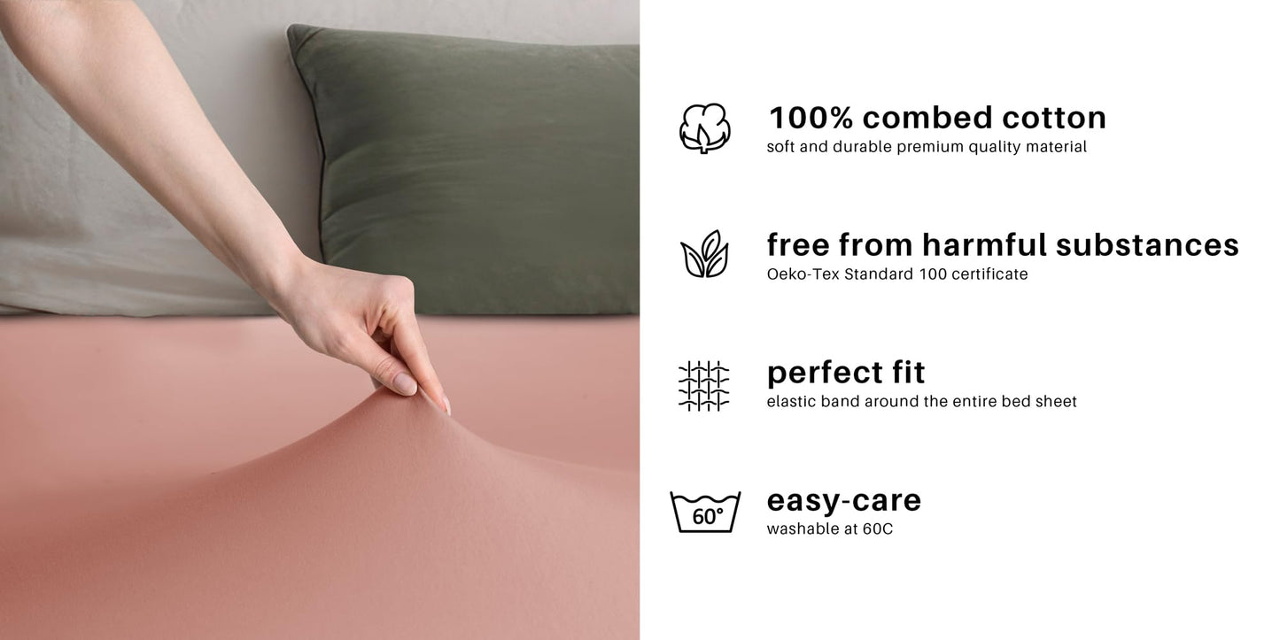 DecoKing fitted sheet 200x220 220x240 cm 100% combed cotton salmon fitted sheets jersey box spring bed Amber 200 x 220 220 x 240