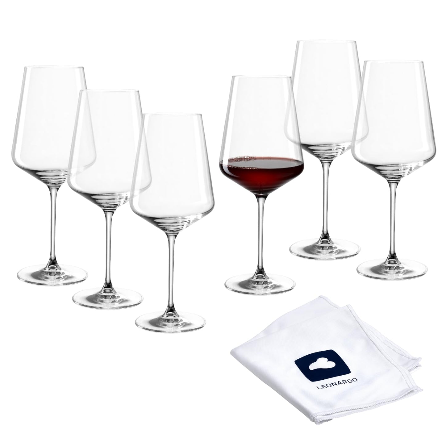 LEONARDO HOME PUCCINI red wine glasses (set of 6) incl. polishing cloth • Dishwasher-safe red wine glasses (750 ml) • Shockproof & suitable for everyday use • 040978
