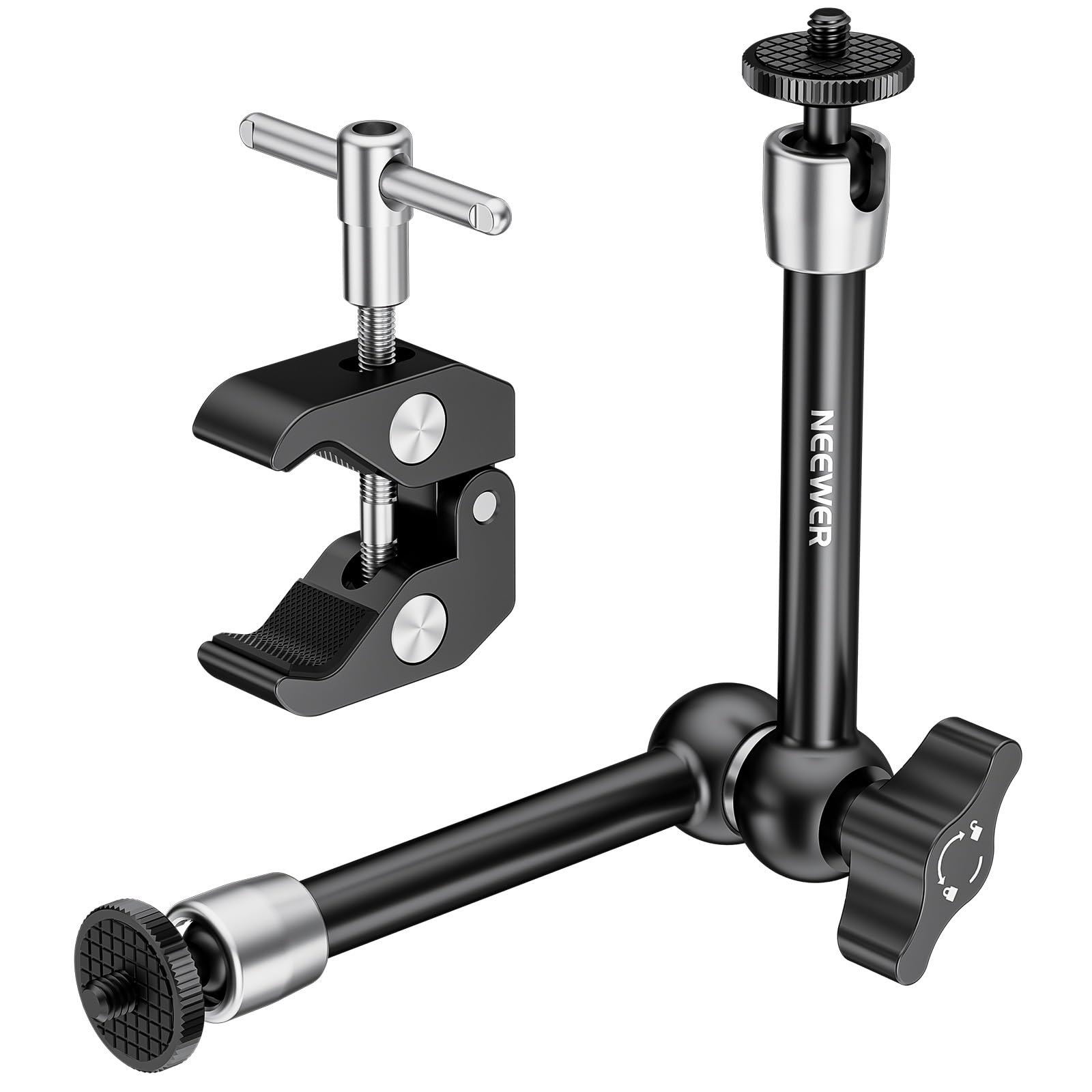 NEEWER 9.8"/25cm Magic Arm adjustable with Super Clamp, 1/4" and 3/8" thread, 1/4" screws for flash/LED light/microphone/monitor compatible with SmallRig camera cage, maximum load: 1.5kg, ST25C