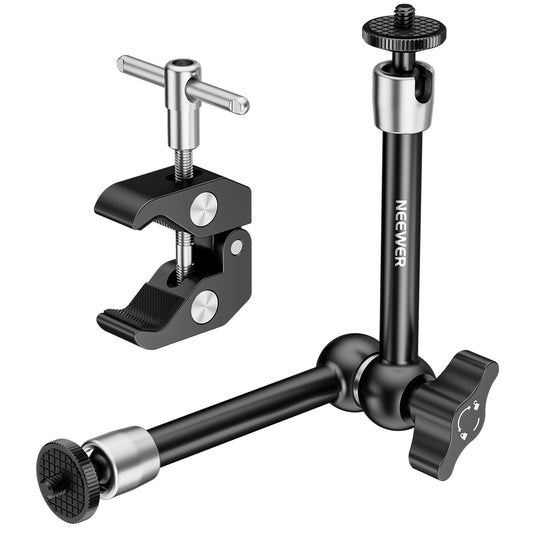 NEEWER 9.8"/25cm Magic Arm adjustable with Super Clamp, 1/4" and 3/8" thread, 1/4" screws for flash/LED light/microphone/monitor compatible with SmallRig camera cage, maximum load: 1.5kg, ST25C