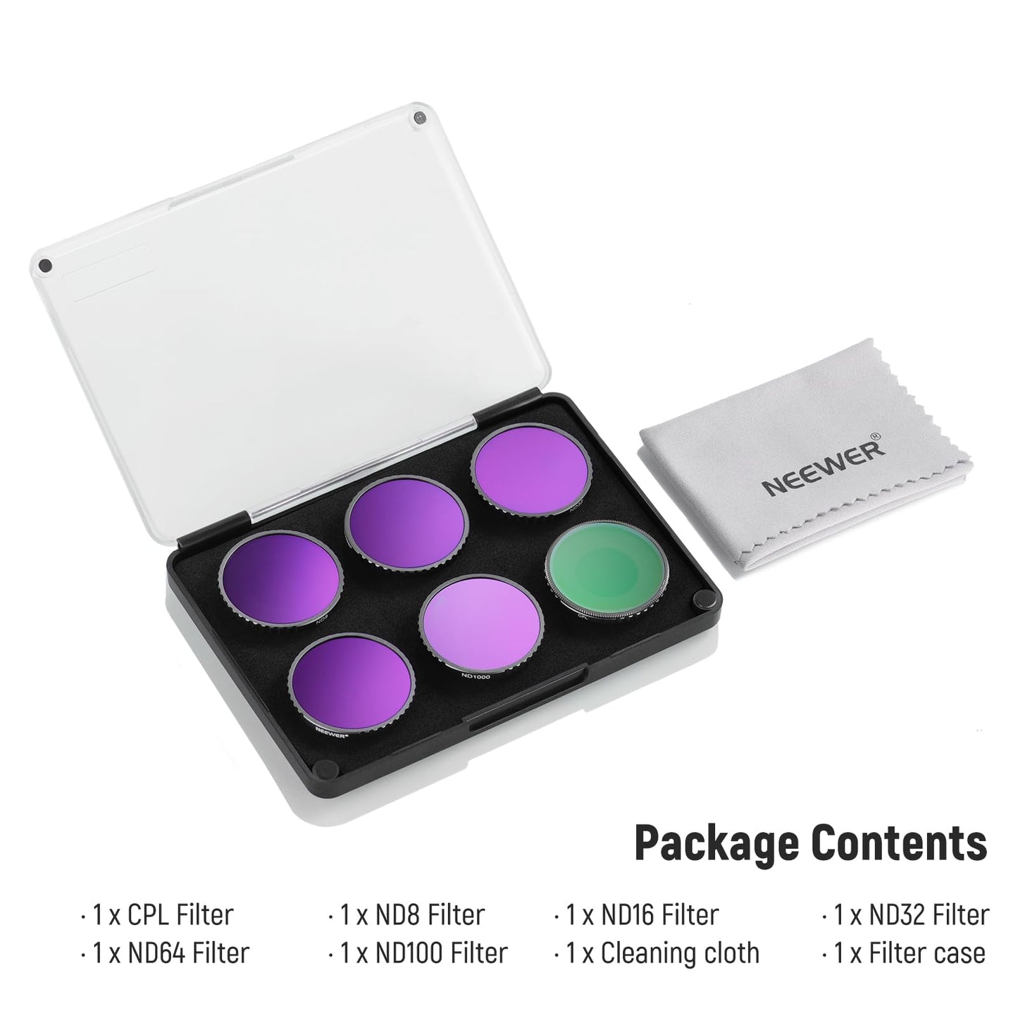 NEEWER CPL & ND filter set compatible with DJI Osmo Action 4/Action 5 Pro (pack of 6), screw-on CPL+ND8+ND16+ND32+ND64+ND1000 filter set action camera accessories, multi-layer optical, FL-A13 - 10105203