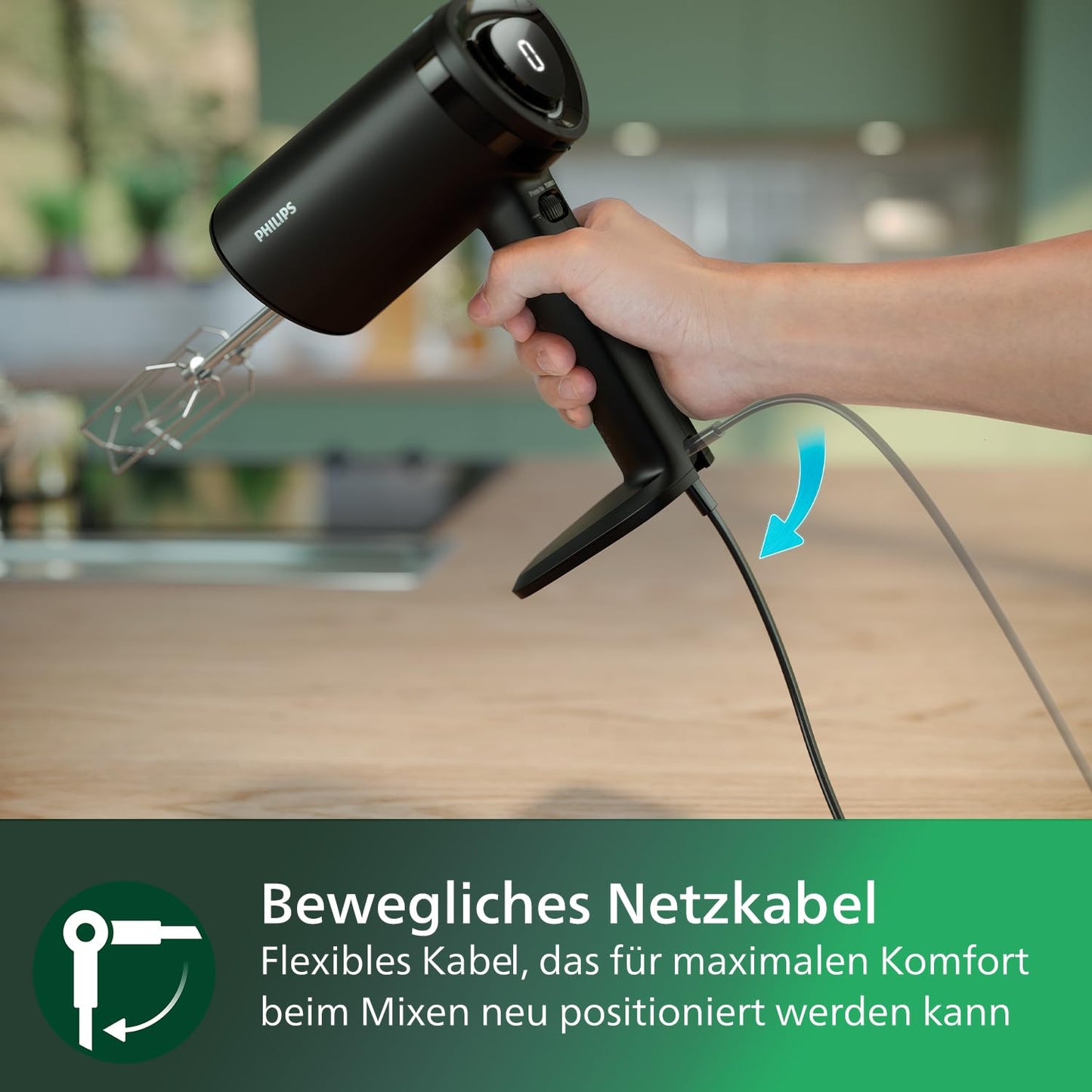 Philips Hand Mixer 5000 Series, 3-in-1 Hand Mixer, Powerful Motor (500W), Smart Storage Cup, 5 Speed Settings, Anti-Splash Protection, Black (HR3781/20)