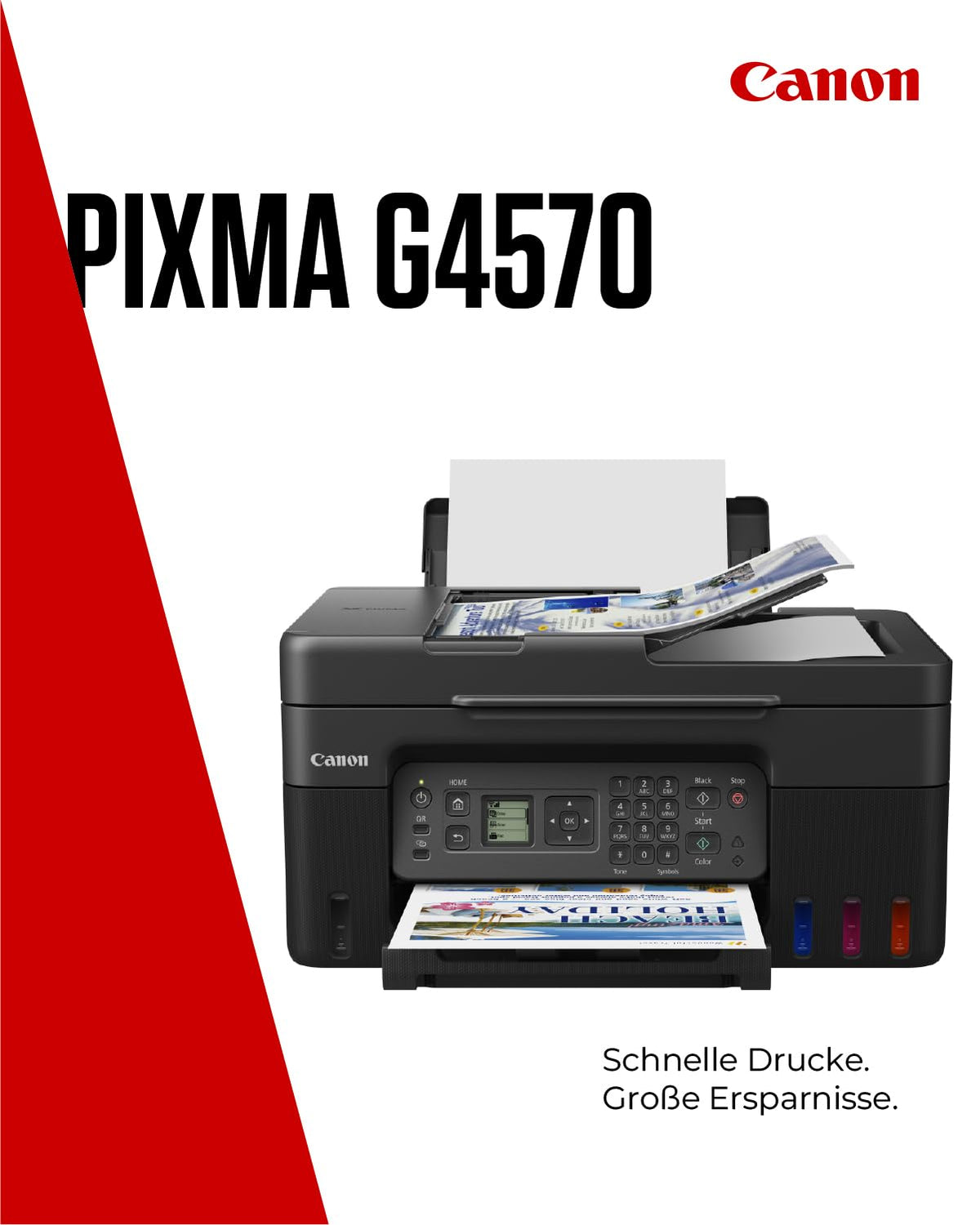 Canon PIXMA G4570 MegaTank 4-in-1 Multifunction Device A4 (Scanner, Copier, Printer, Fax, ADF, Color Inkjet Printer, USB, WiFi, Print App, Cloud, LCD Display), black/grey - 5807C006