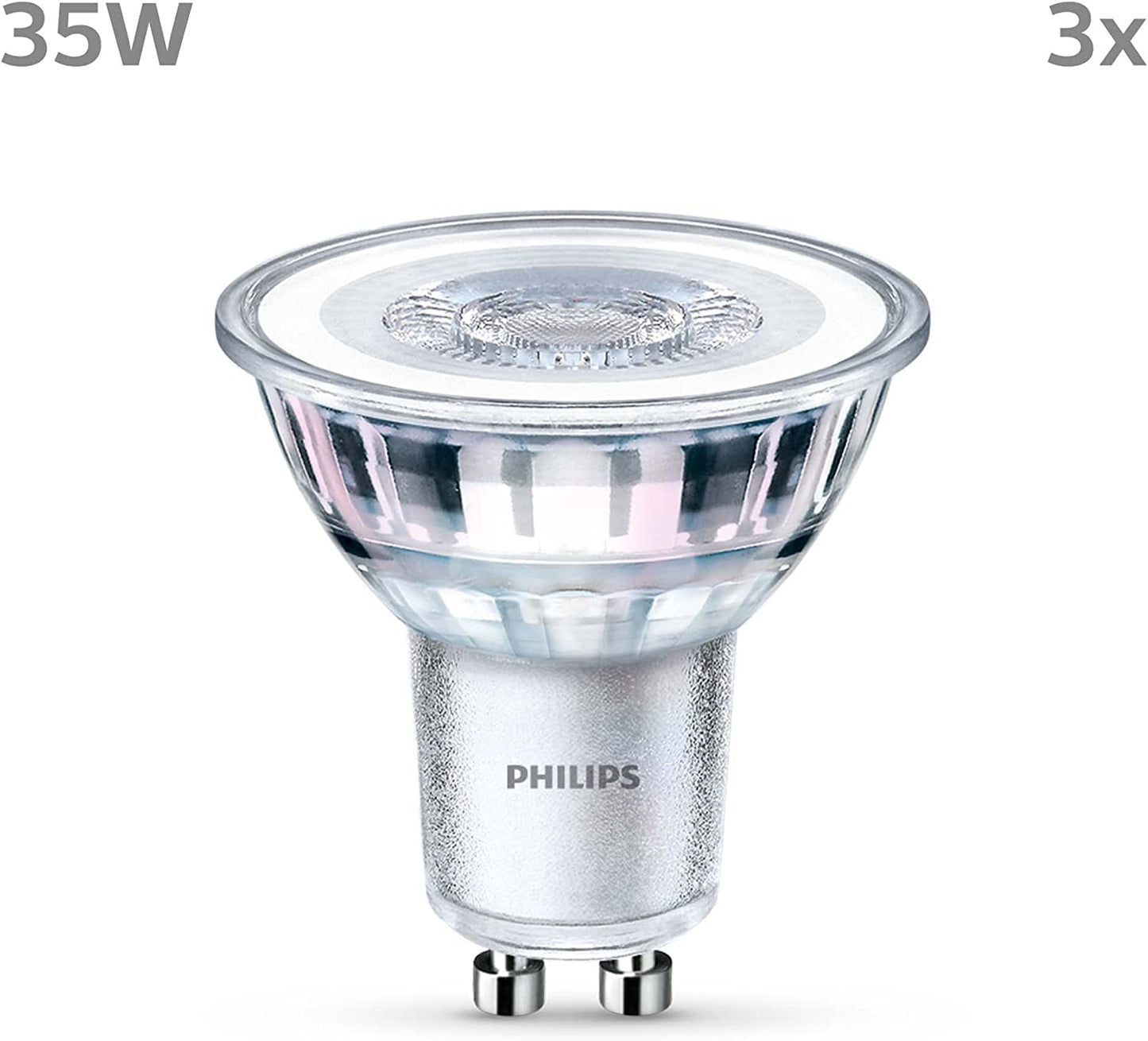 Philips LED lamp replaces 35W, GU10 reflector, warm white light (2700K), 255 lumens, pack of 3, warm white - 929001217893