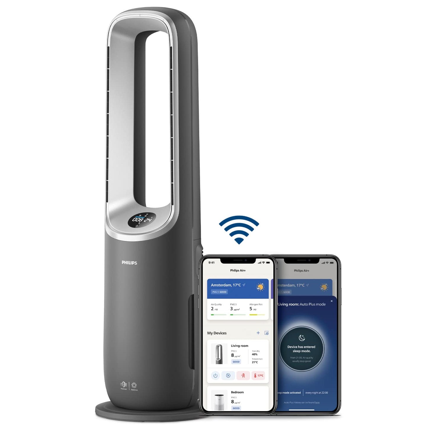 Philips Air Performer 3-in-1: Air purifier, heating and cooling fan - Cleans 70 m², removes 99.97% of allergens and pollutants. HEPA filter, intelligent sensors, Alexa, app. (AMF870/15)