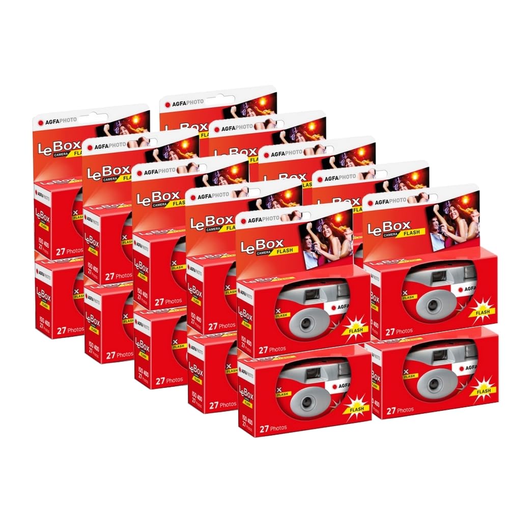 AGFA Photo 601020 LeBox Flash, disposable camera, 27 photos, optical lens 31 mm, gray and red, pack of 20 - 3760265545315