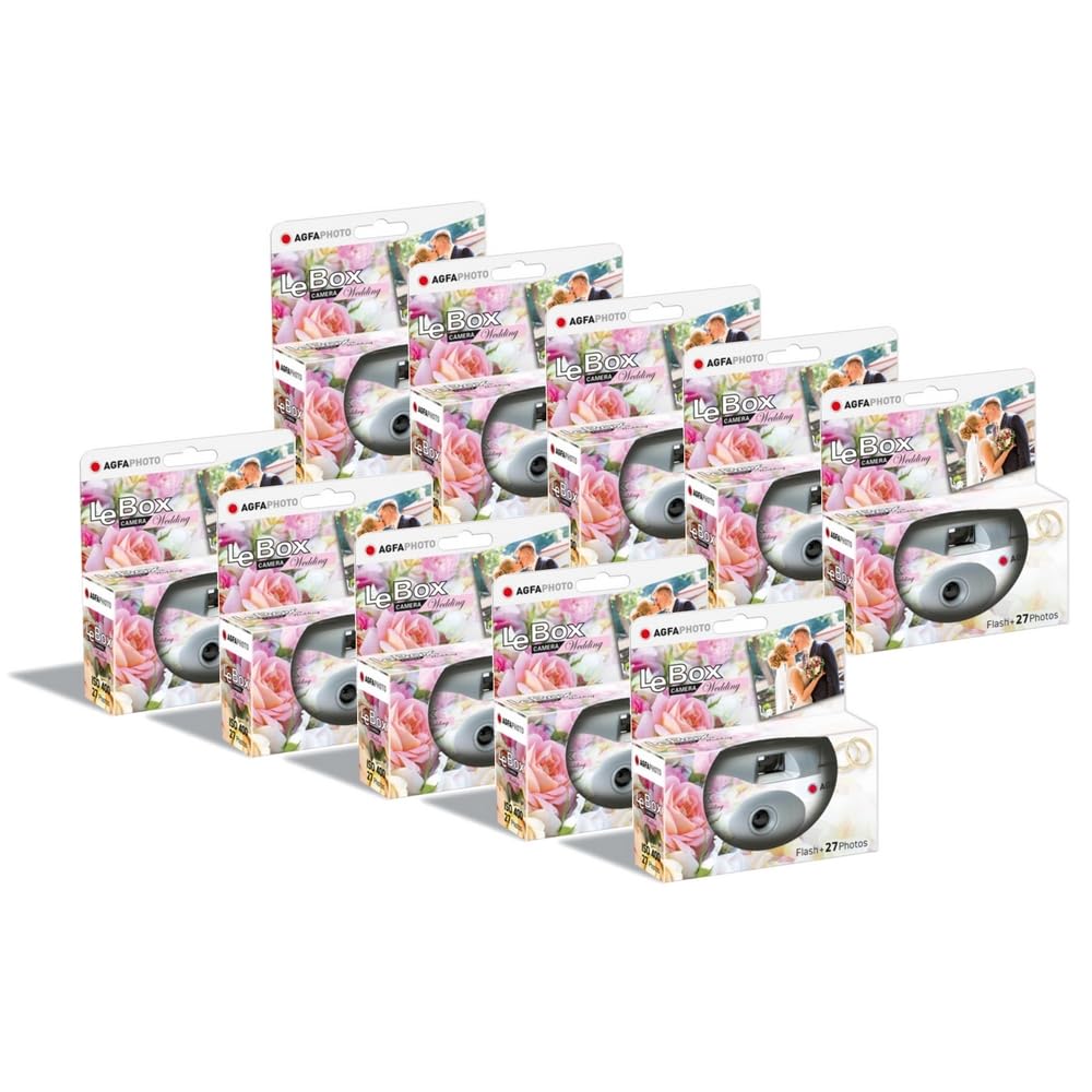 AGFA Photo Pack 10 x 601025 - Appareil Photo Jetable LeBox Wedding, 27 Photos, Objectif Optique 31 mm - Gris - 3760265545513
