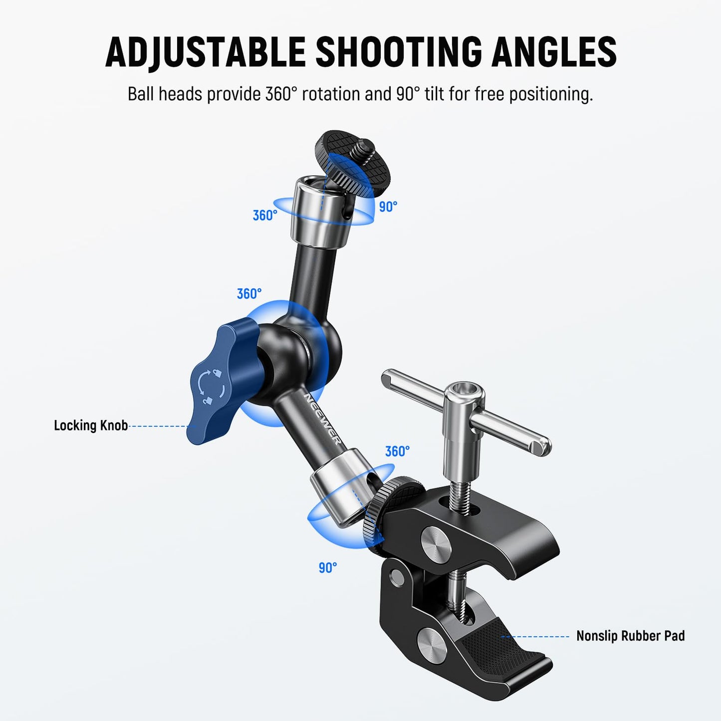 NEEWER 6"/15cm Magic Arm adjustable with Super Clamp, 1/4" and 3/8" thread, 1/4" screws for flash/LED light/microphone/monitor compatible with SmallRig camera cage, maximum load: 2kg, ST15C