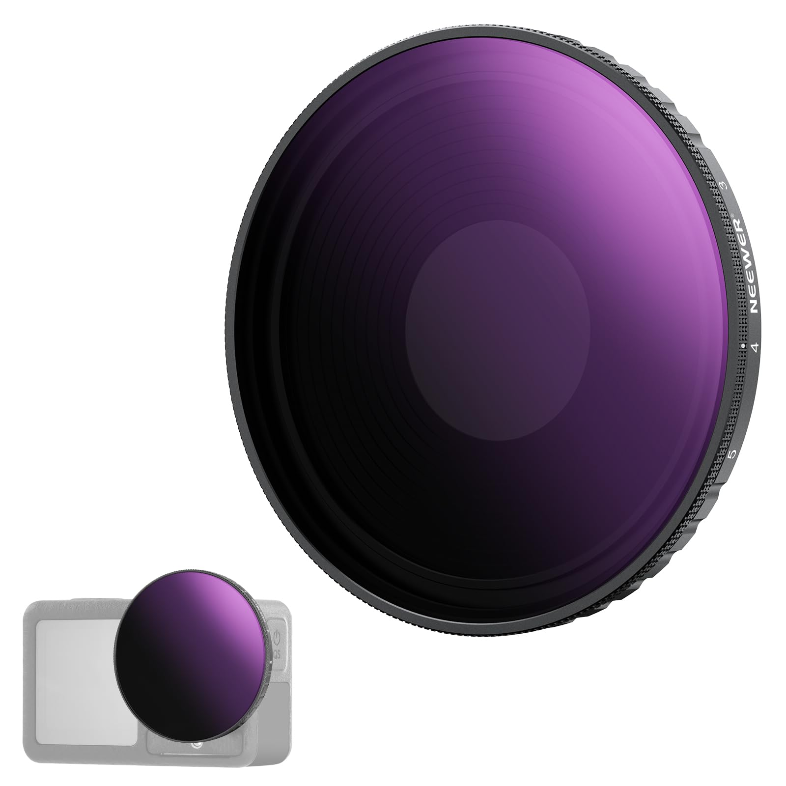 NEEWER Variable ND filter, compatible with DJI Osmo Action 5 Pro Action 4, ND8-32 (3-5 stops), screw-on gray filter lens filter, multi-coated optical HD glass action camera accessories - 10106092
