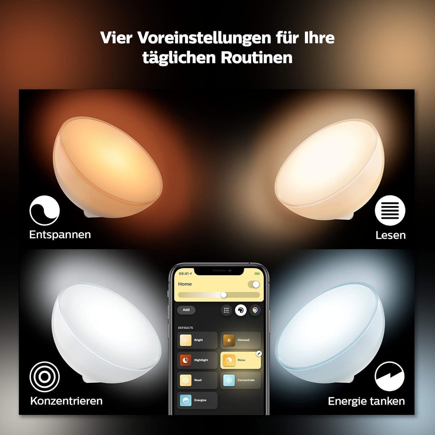 Philips Hue White & Color Ambiance Go table lamp (530 lm), dimmable LED light for the Hue lighting system with 16 million colors, smart light control via voice or app, white - 915005821901