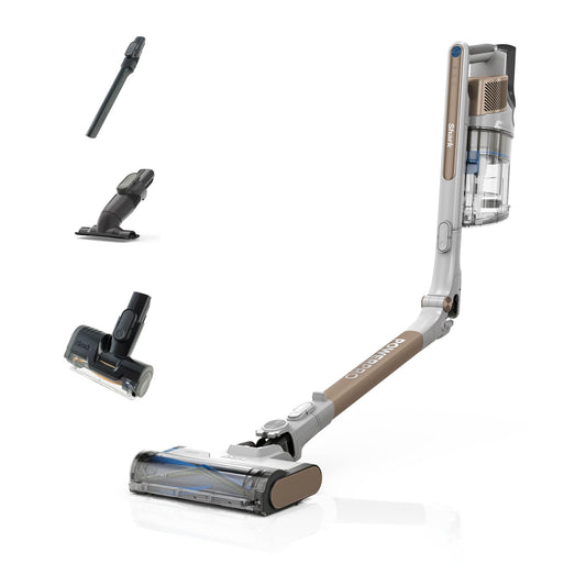 Shark PowerPro Cordless Vacuum Cleaner, freestanding, up to 50 minutes of runtime, bagless, designed for pet hair, suitable for allergy sufferers, effective on carpets and hard floors, with LED light and flexible joint tube, metallic gray, model IZ382EUT.