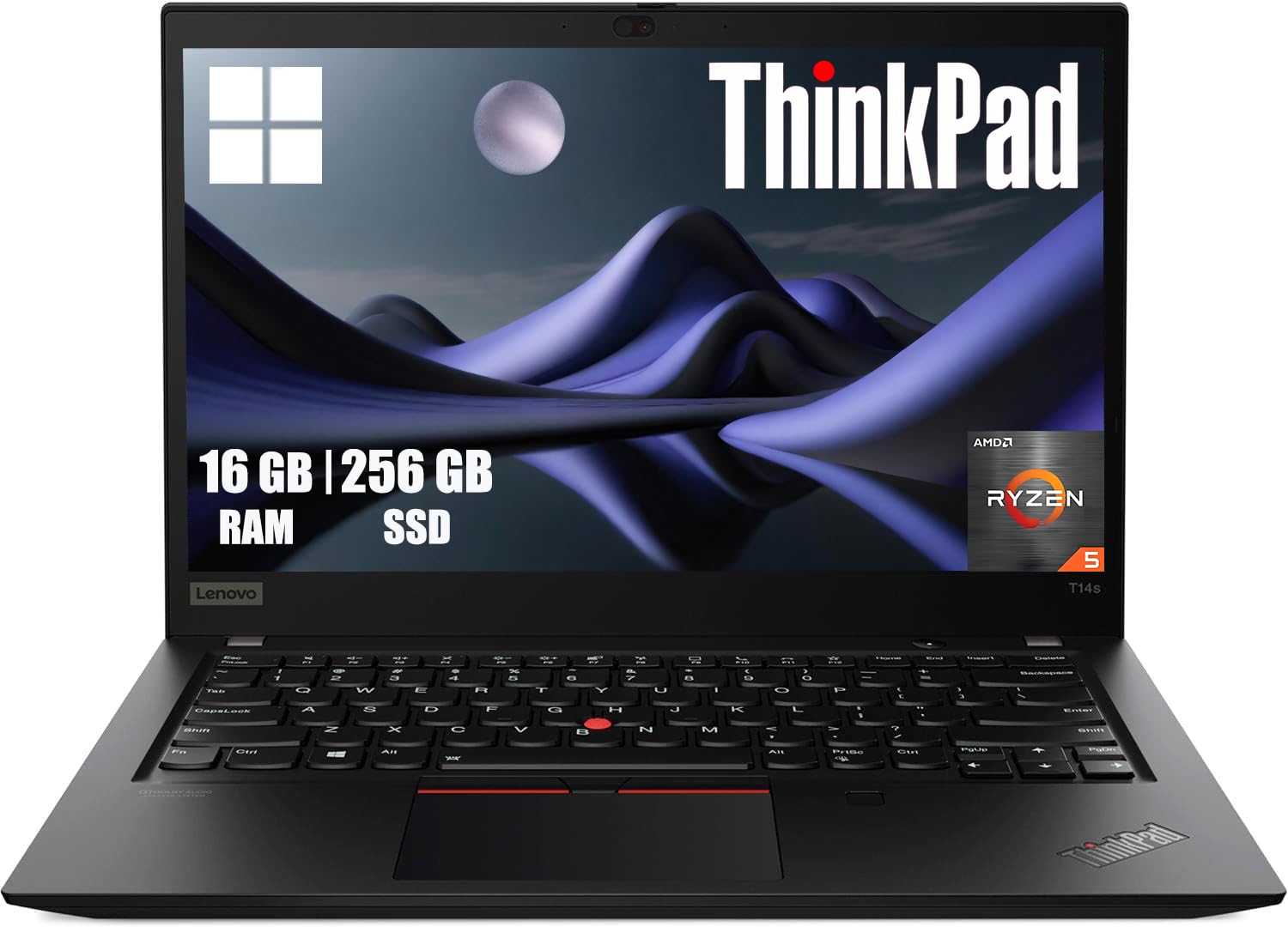 Lenovo Thinkpad T14s Gen 1 Business Laptop, 14 inch FHD (1920x1080), AMD Ryzen 5 Pro 4650U, 16GB RAM, 256GB SSD, QWERTZ keyboard, Windows 11 Pro (refurbished)