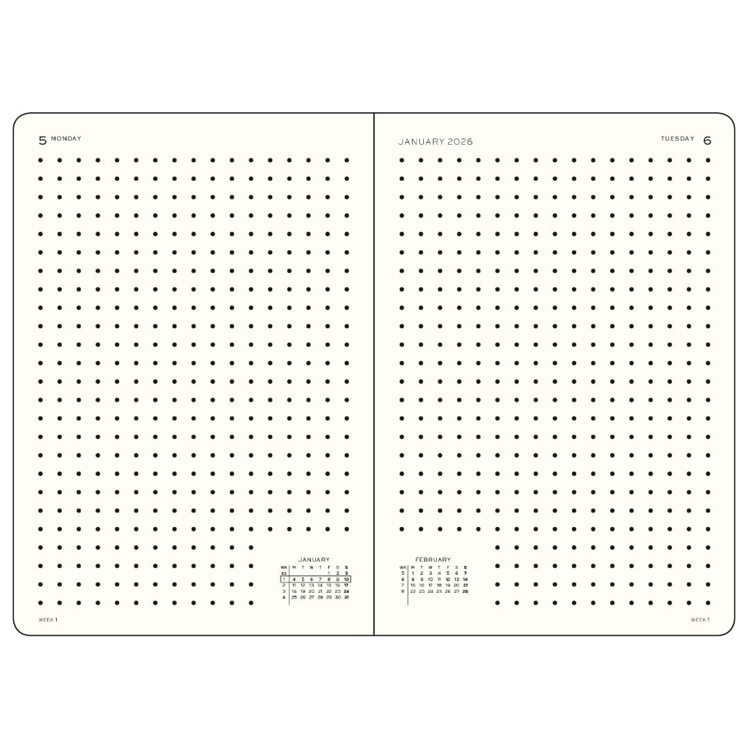 LEUCHTTURM1917 Daily Calendar 2027 Dotted Medium (A5) - English, Forest Green, 145 x 210 mm, January-December (12 months), 1 page per day, hourly grid 7:00-22:00, hardcover, 80 g/m² paper - 400336
