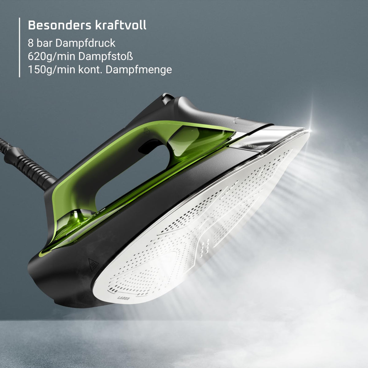 Rowenta Silence Steam Pro Stație de călcat cu abur, 2800 W, cantitate de abur continuu 150 g/min, impuls de abur extra 620 g/min, funcție Eco, rezervor de apă detașabil de 1300 ml, Negru/Verde, DG9248 - DG9248F0