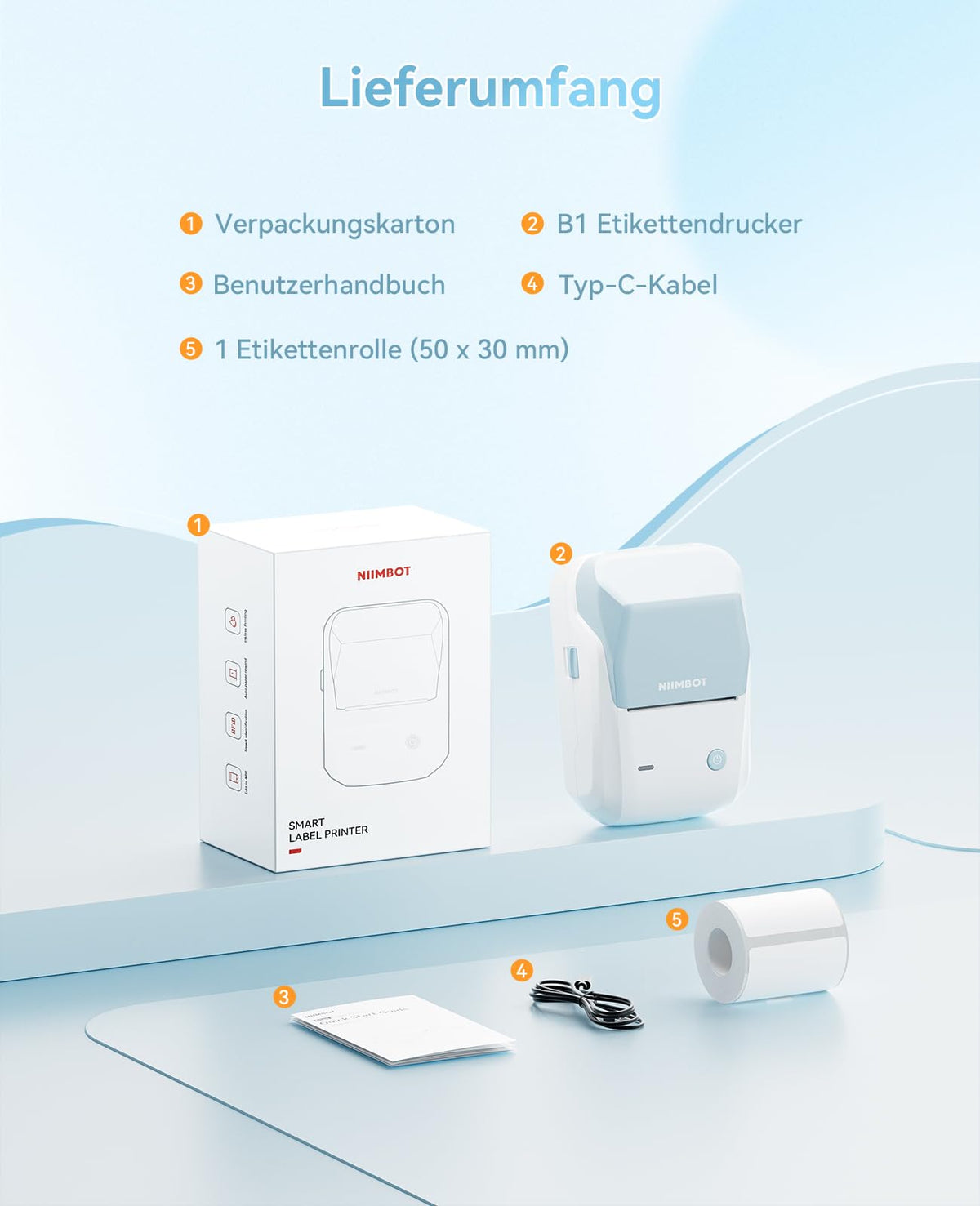 Imprimantă de etichete NIIMBOT B1 cu etichete rezistente la apă, Albastru - 1AC88222808