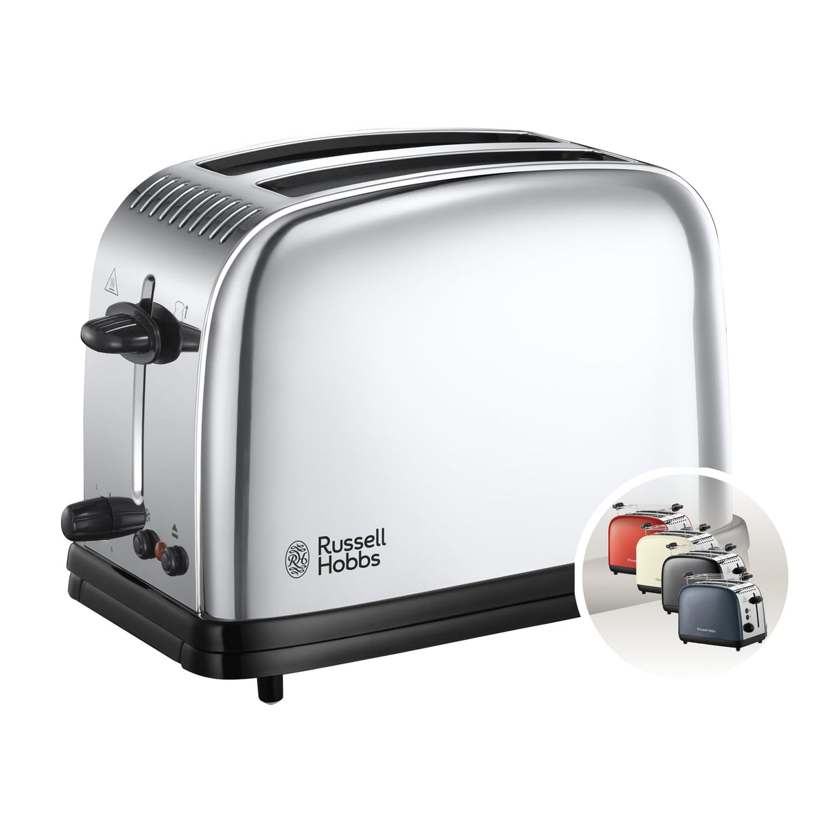 Russell Hobbs Toaster [for 2 slices] Victory Stainless Steel (extra wide toasting slots, 6 browning levels + defrost & reheat function, quick toast technology, 1670W) 23311-56