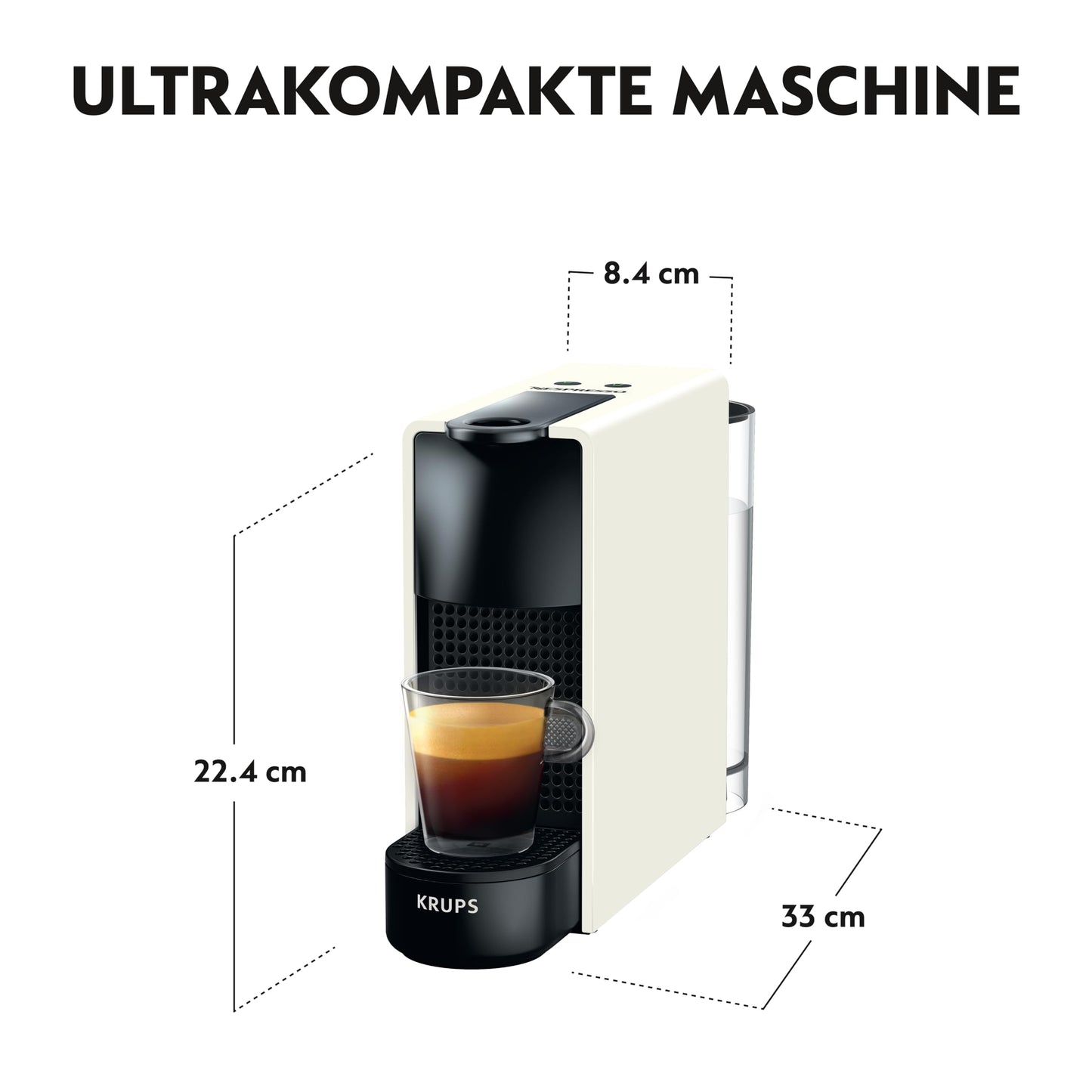 Nespresso Krups Essenza Mini coffee capsule machine - for espresso and lungo, 19 bar for full aroma, ultra-compact design in white, ideal for small kitchens, energy saving with auto-off, model XN1101 - XN1101PR5