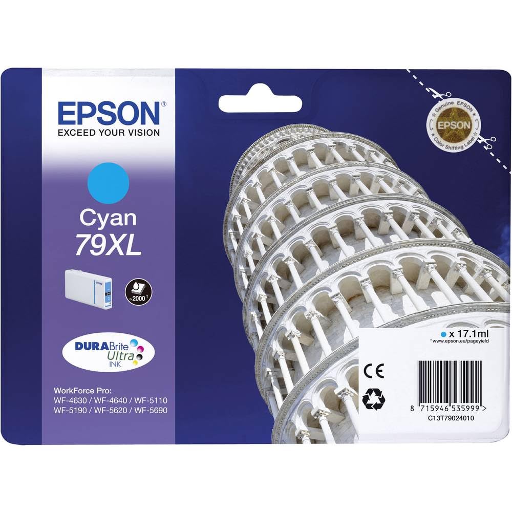 Epson Original T79XL Ink Cartridge for Pisa, WF-4630DWF, WF-4640DTWF, WF-5110DW, WF-5190DW, WF-5620DWF, WF-5690DWF (cyan) - C13T79024010