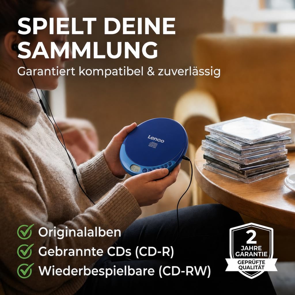 Lenco CD-011BU - CD player - Also for children - Discman - Portable