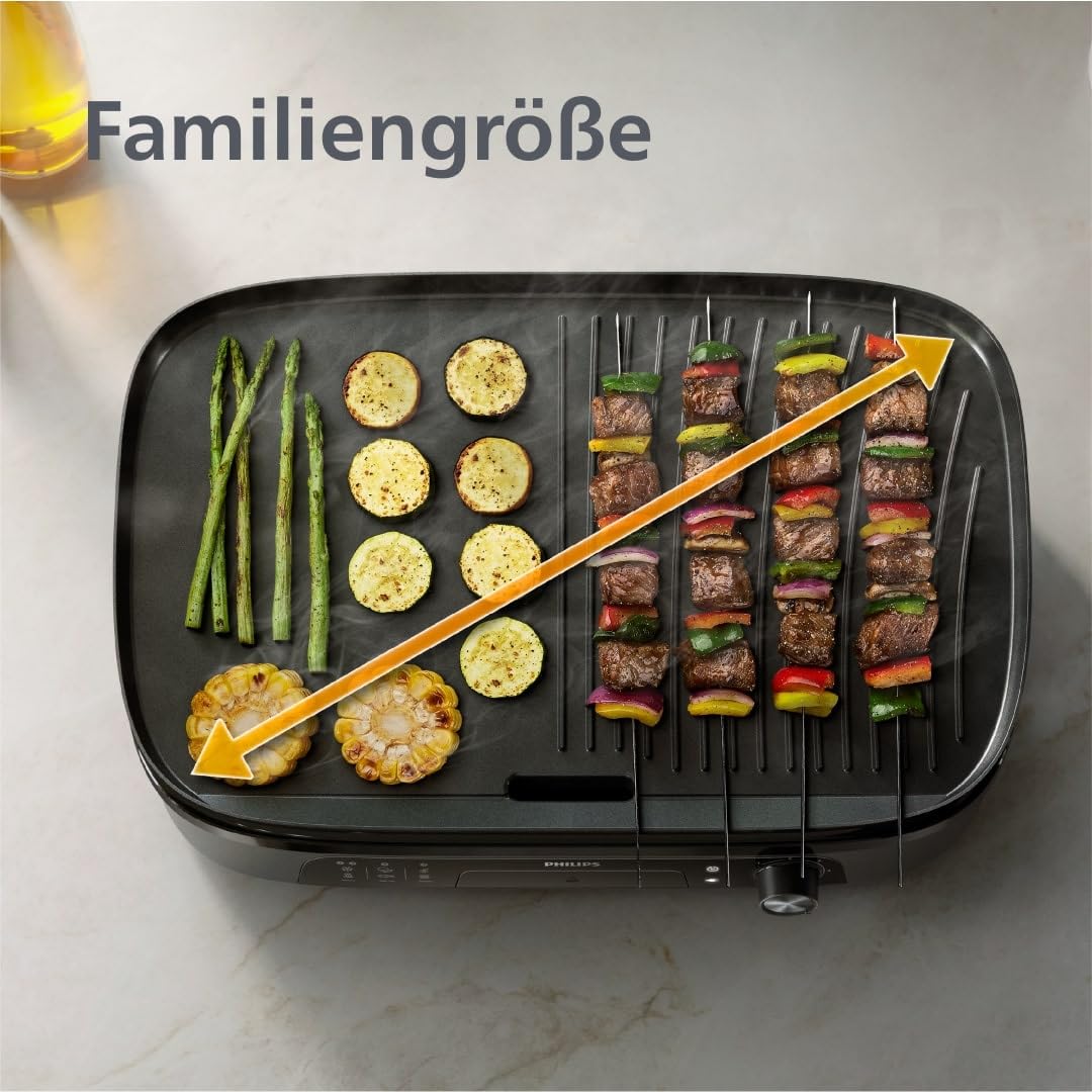 Philips table grill 3000 Series - Large grill surface, 2400 W rapid heating, 5 temperature settings, non-stick coating, easy to clean (HD6210/95) - ‎HD6210/95