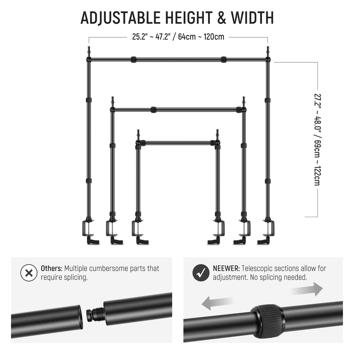 NEEWER Overhead Camera Mount Rig with 2 Ball Head Super Clamp/Mobile Phone Holder/Camera Table Mount, Multi Device Holder Platform Overhead Tripod, Adjustable Height Width, Max Load 12kg, NK002