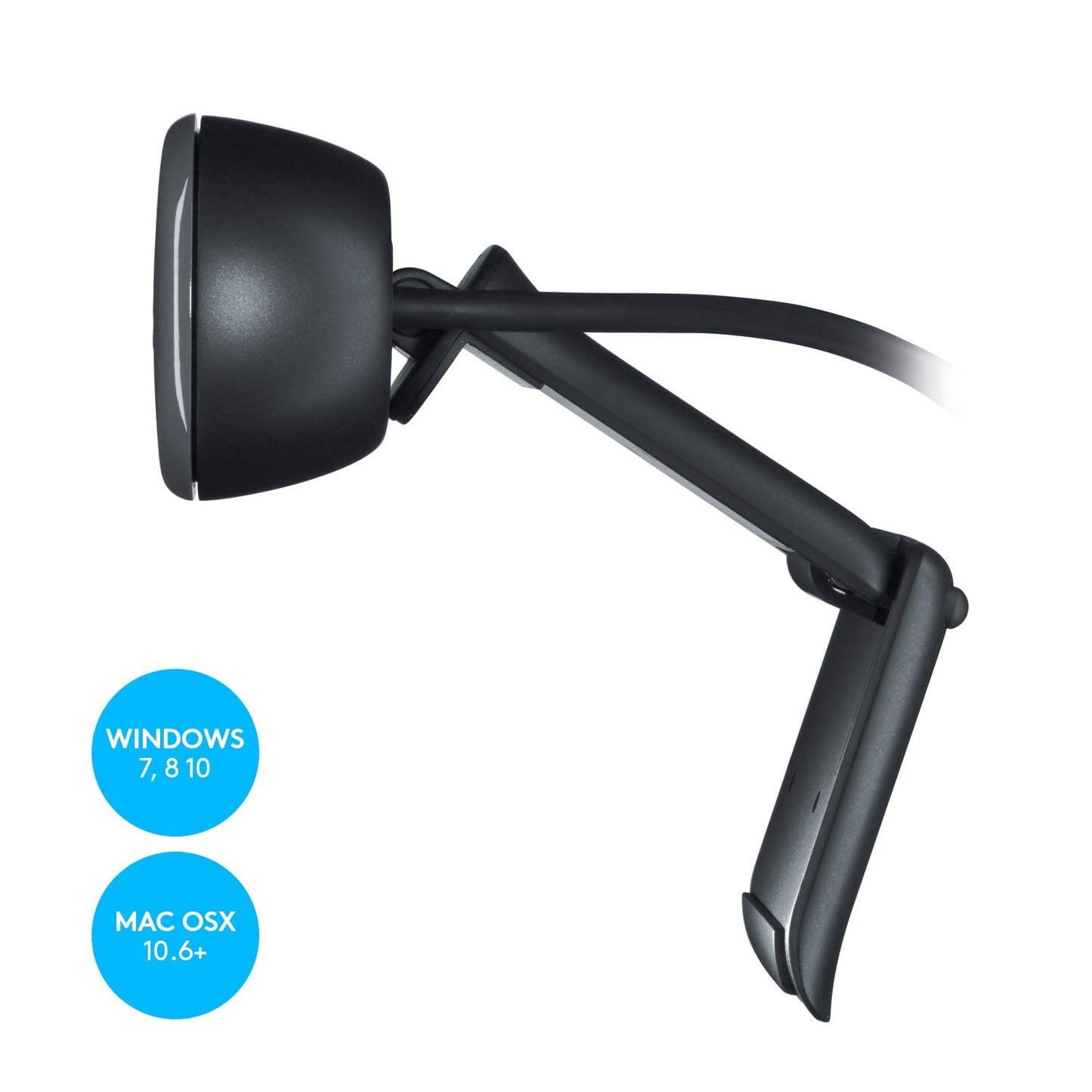 Logitech C270 Webcam, HD 720p, 60° field of view, fixed focus, exposure compensation, USB port, noise reduction, universal mount, for Skype, FaceTime, Hangouts, etc. - Black