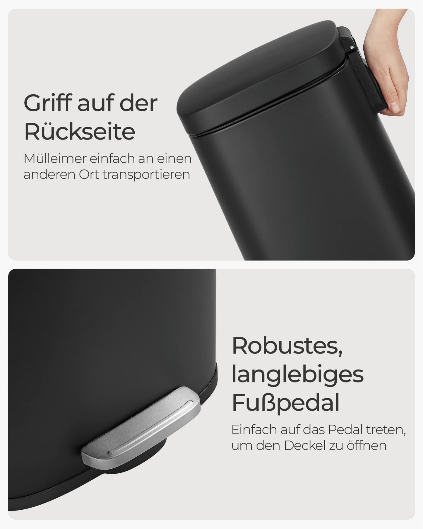 SONGMICS kitchen rubbish bin, 30 liters, waste bin, pedal bin, with lid, soft close, foot pedal, steel, inner bin, black LTB03BK